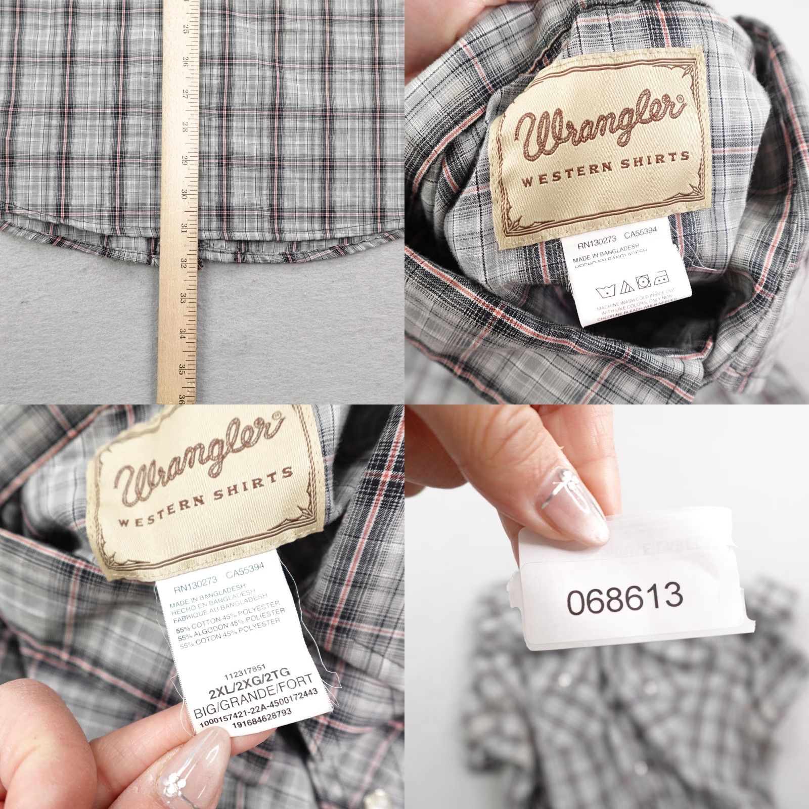 Wrangler VINTAGE Wrangler Shirt Mens 2XL Gray Plaid Western Pearl Snap Cowboy Rodeo Country Shirt? Size US XXL / EU 58 / 5 - 8 Thumbnail