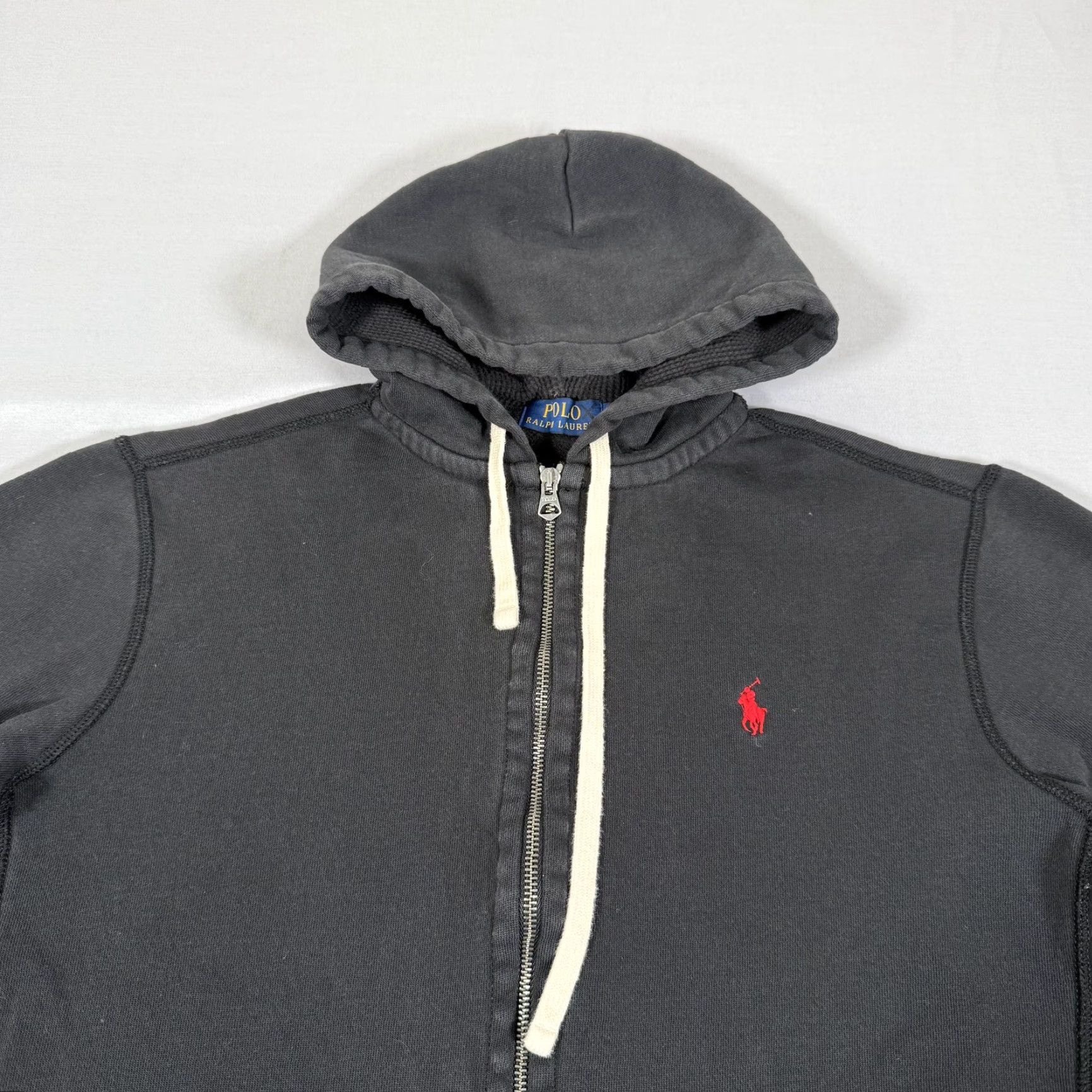 Polo Ralph Lauren Hoodie Mens Medium Black Waffle Thermal Zip Up Sweater Pony