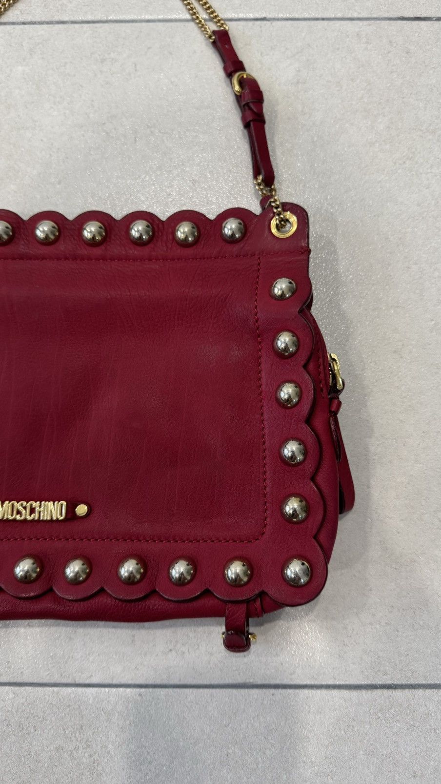 Moschino Moschino Red Studded Leather Flap Shoulder Bag Size ONE SIZE - 2 Thumbnail
