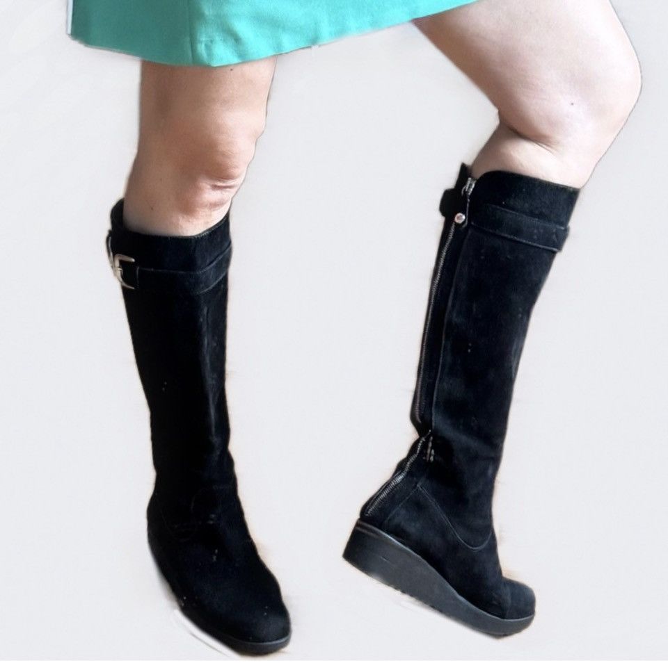 Stuart Weitzman Stuart Weitzman Zip Suede Knee-high Black Wedge Boots Size US 8 / IT 38 - 5 Thumbnail