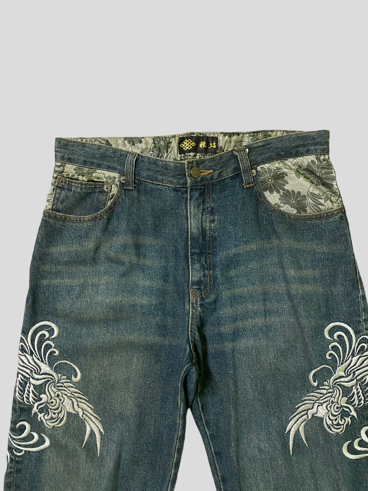 Japanese Brand × Vintage Vintage Japan Tattoo Embroidery Floral Design Denim Size US 32 / EU 48 - 3 Thumbnail