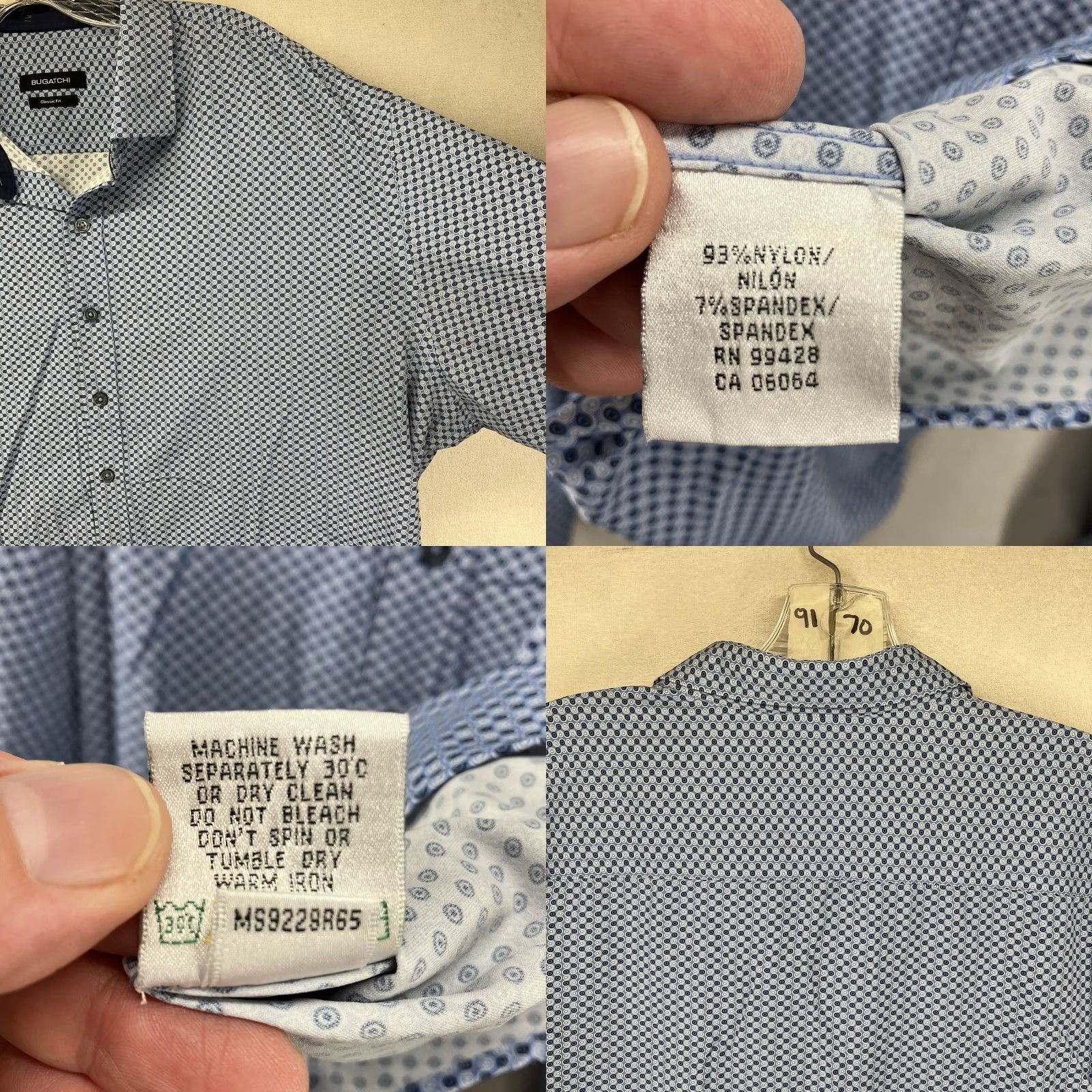 BUGATCHI BUGATCHI Shirt Mens 2XL Blue Geometric Print Button Up Cuffed Long Sleeve Nylon Spandex Wrinkle Resistant Business Casual Classic Fit Size US XXL / EU 58 / 5 - 8 Thumbnail