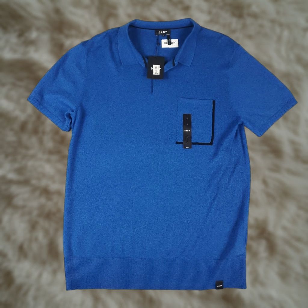 DKNY DKNY Sweater Shirt Mens Large Blue Knit Collared Pullover - Short Sleeve, Cotton, Logo, Regular Fit, All Seasons, Modern Classic, Golf/Workwear Mens Size US L / EU 52-54 / 3 - 1 Thumbnail