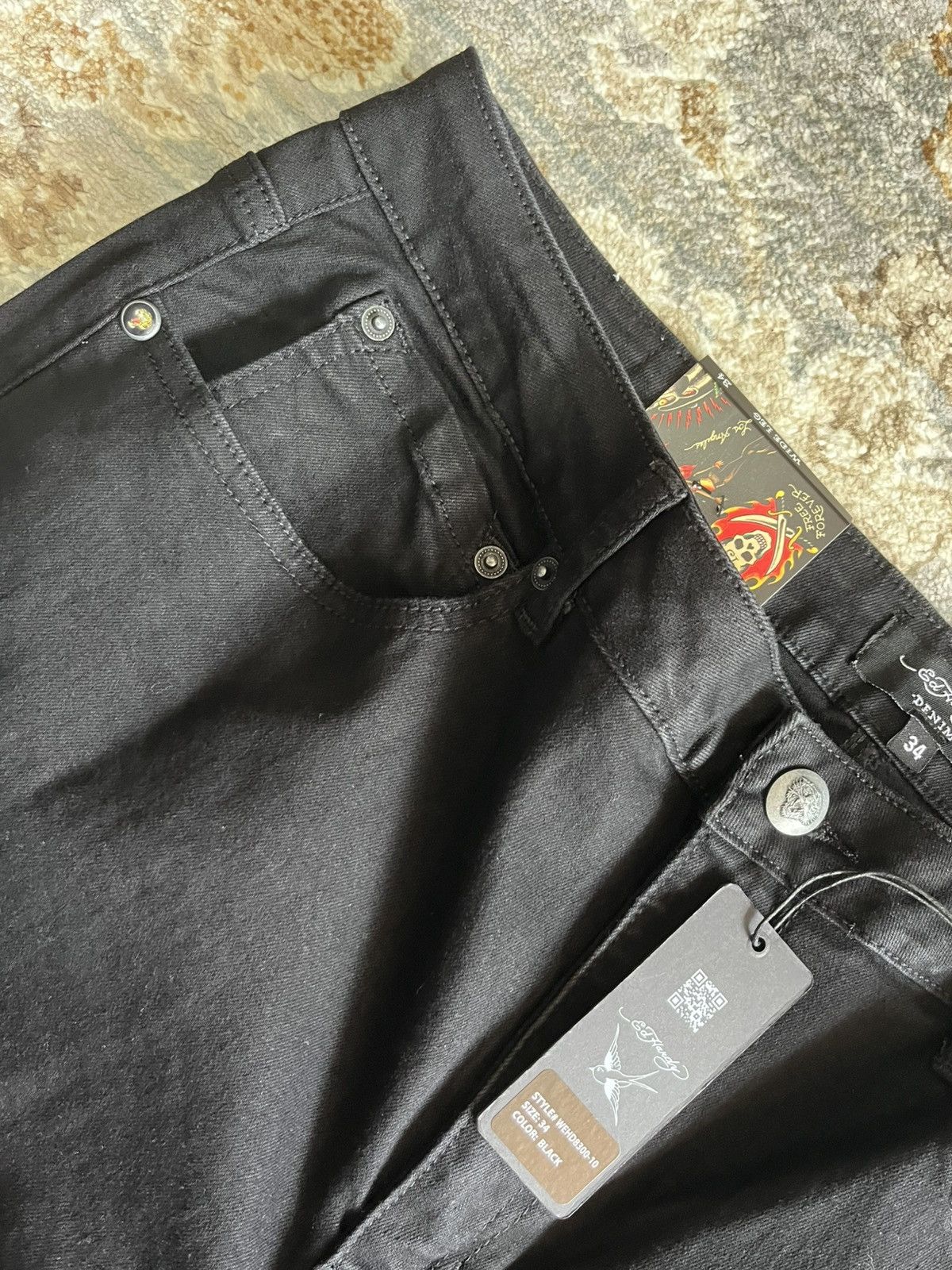 Ed Hardy BLACK ROSE SKULL BAGGY GRAPHIC ED HARDY JEANS 34x32 Size US 34 / EU 50 - 4 Thumbnail
