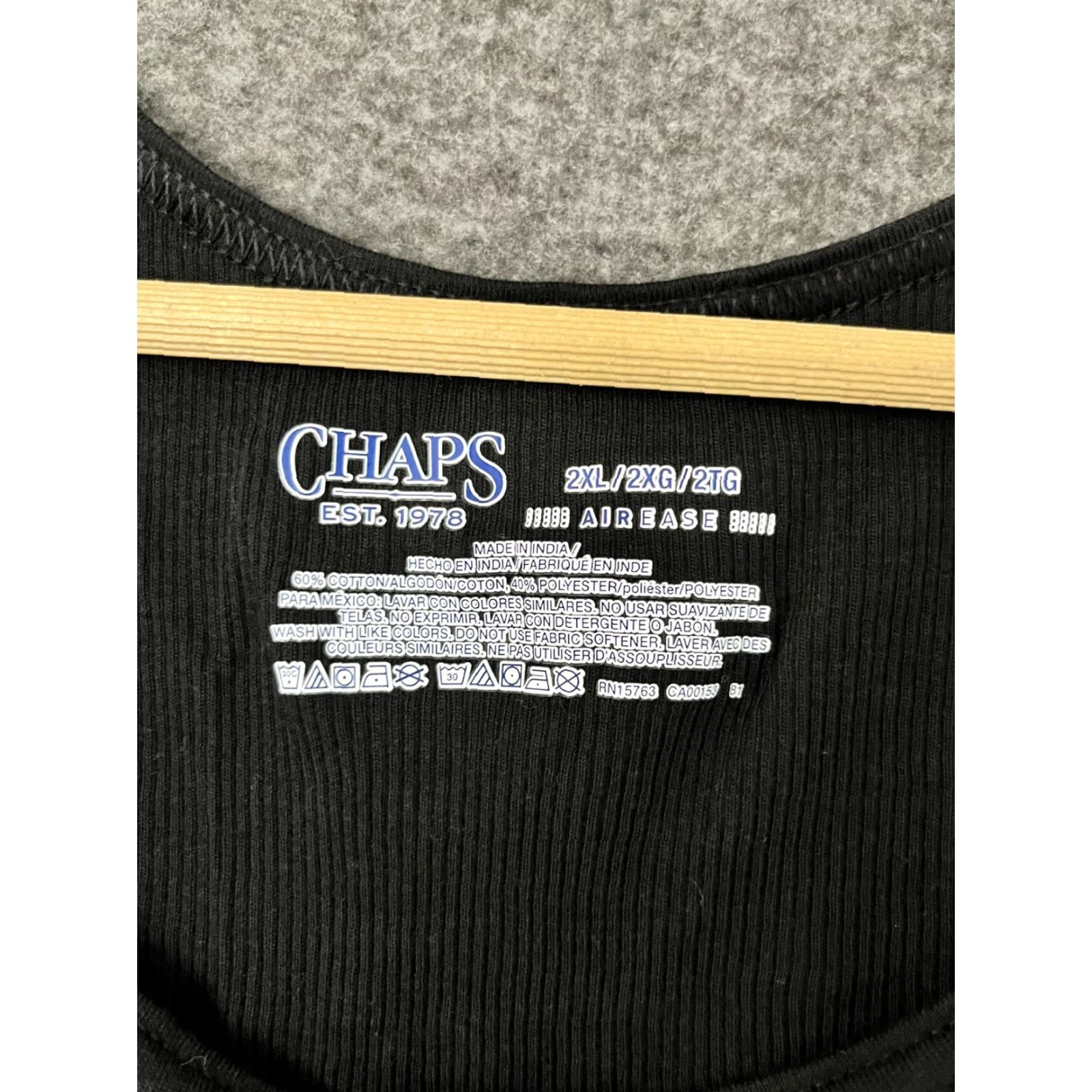 Chaps Chaps Tank Top Mens Ribbed Black 2XL Cotton Polyester Crew Neck Sleeveless All Seasons Sports Short Sleeves Regular Fit Shirt Mens Black 2XL Size US XXL / EU 58 / 5 - 5 Thumbnail