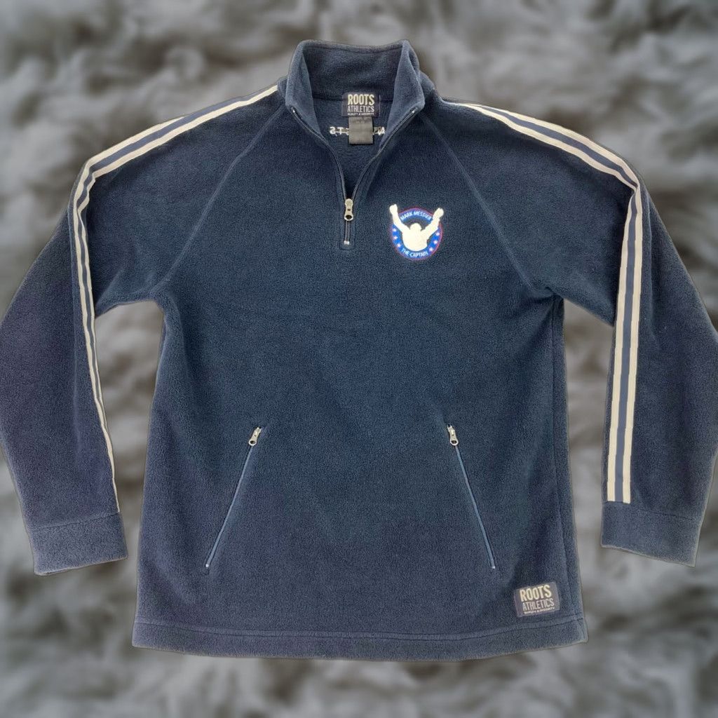Roots Roots Athletics Mark Messier 1/4 Zip Fleece Pullover Men’s Medium Navy Blue Sweatshirt Size US M / EU 48-50 / 2 - 1 Thumbnail