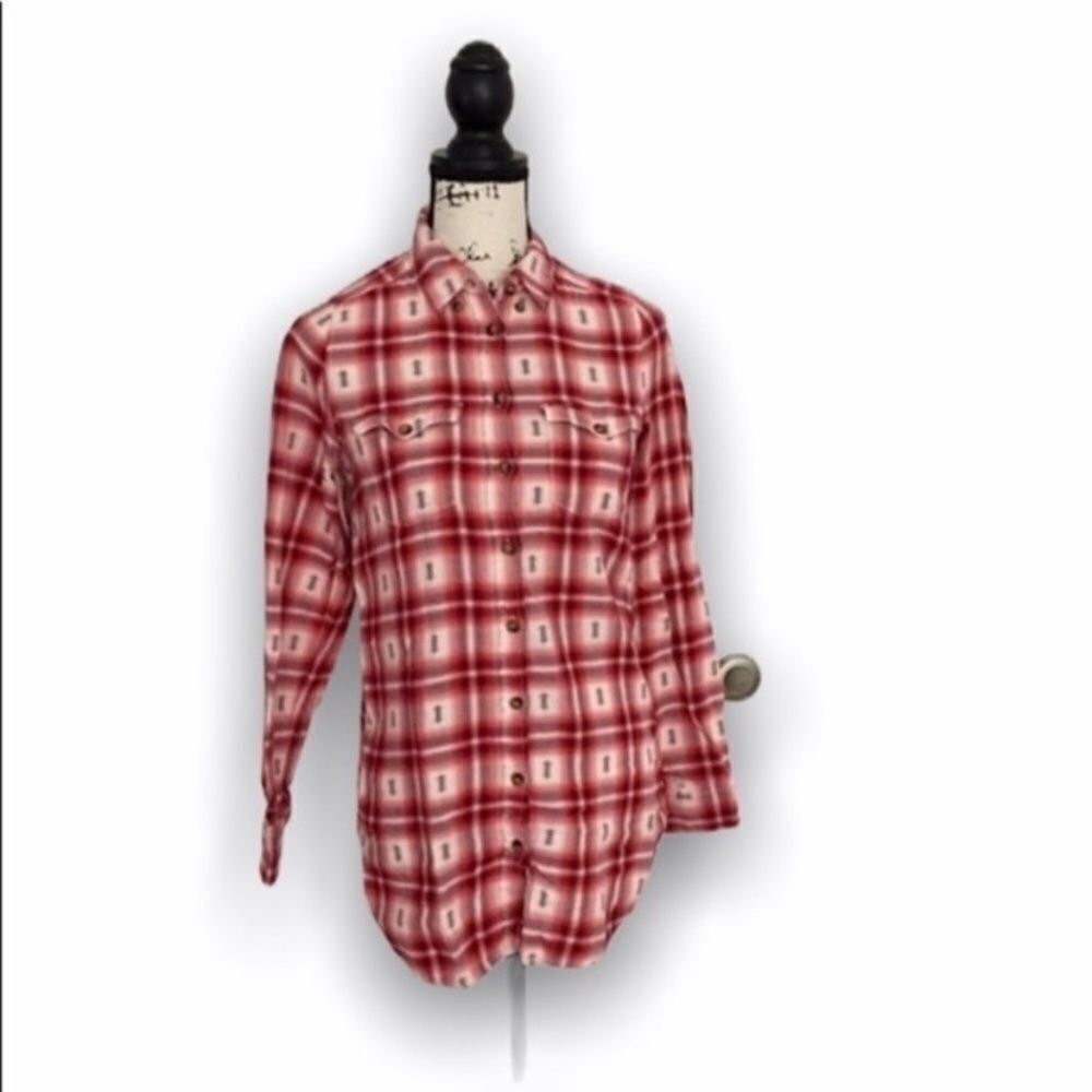 H&M H&M Red White Plaid Flannel Button Down Shirt Women’s Size 2 Size XS / US 0-2 / IT 36-38 - 2 Thumbnail