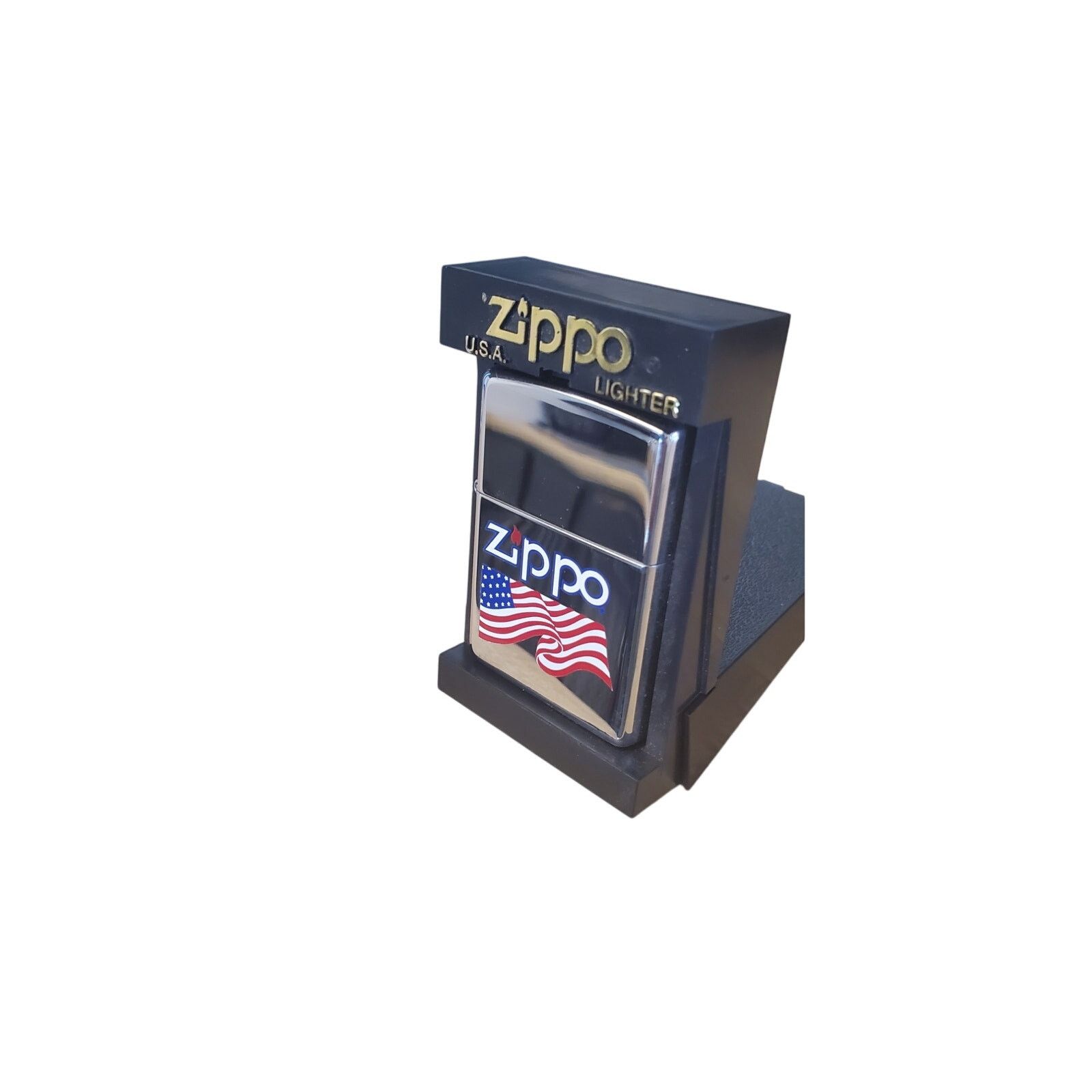 Zippo VINTAGE ZIPPO- American Flag w/ Zippo Logo - 1998 Chrome NIB Size ONE SIZE - 2 Thumbnail