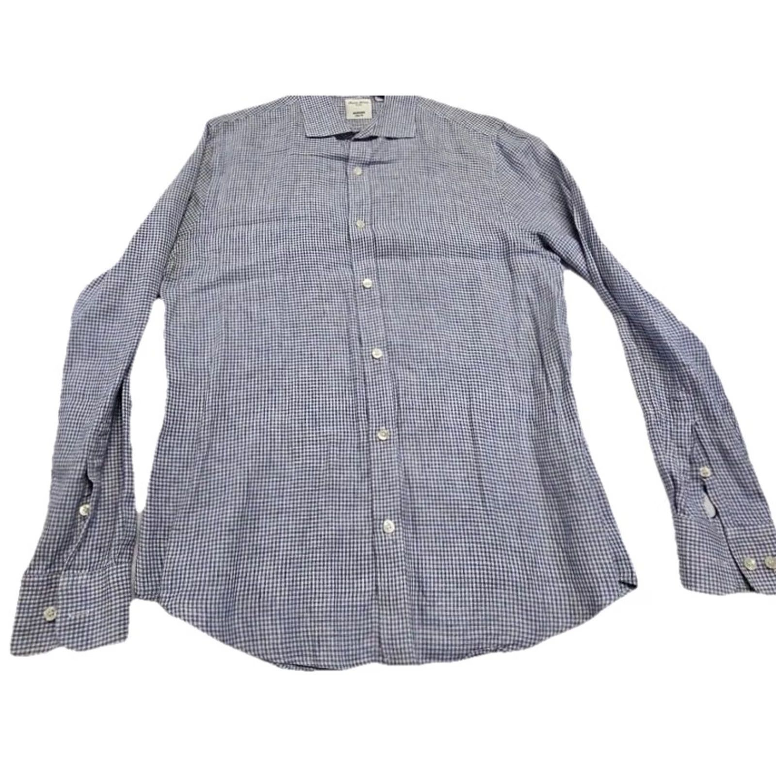Murano Baird McNutt Shirt Blue White Check Slim Fit Button-Down Large Linen Men Long Sleeve Size US L / EU 52-54 / 3 - 2 Thumbnail