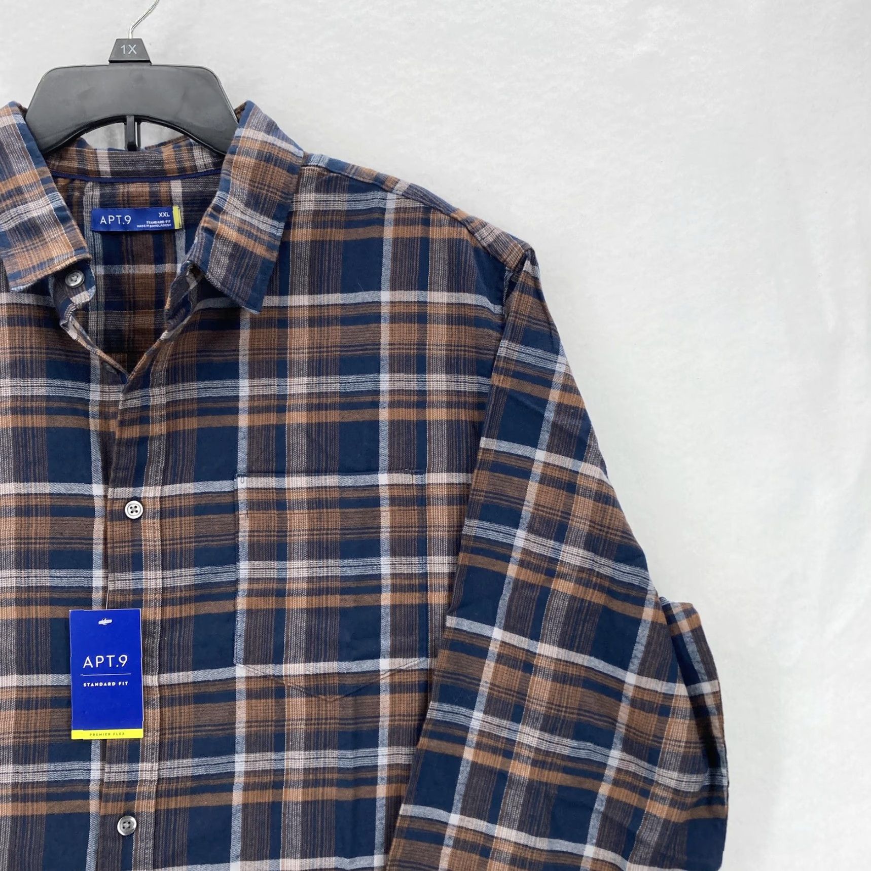 Apt. 9 APT 9 Shirt Mens 2XL Blue Brown Plaid Flannel Long Sleeve Button Up Stretch NWT Size US XXL / EU 58 / 5 - 2 Thumbnail