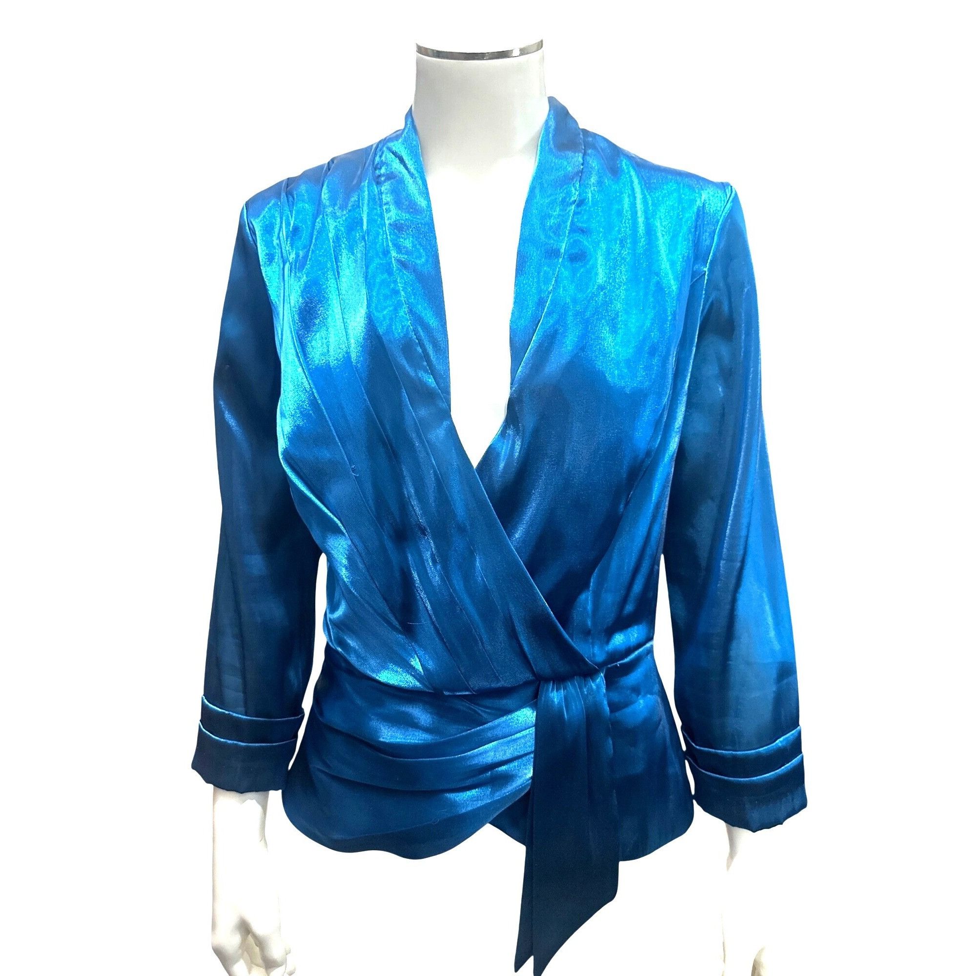 Other Jackie Jon New York Size 6 Teal Satin Wrap Tie Waist Top Bac Size M / US 6-8 / IT 42-44 - 2 Thumbnail
