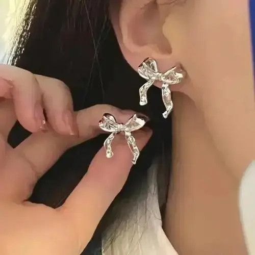 Diamond Earrings x Jewelry Bow Stud Earrings 1Pairs in Gold, Men's