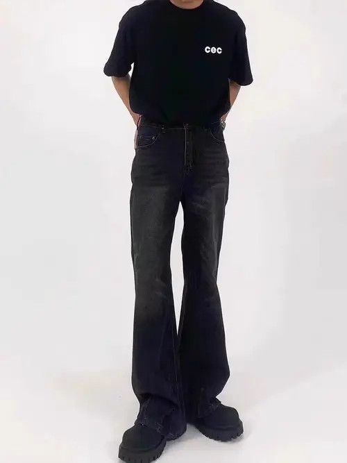 image of High Street Micro Flared Black Washed Jeans, Men's (Size 32)