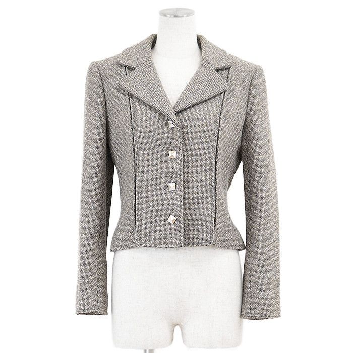 Chanel Chanel Chanel Tailored Jacket Wool Knit Jacket Leather Outerwear 03A P22217 DUTY FREE for USA Size ONE SIZE - 1 Thumbnail
