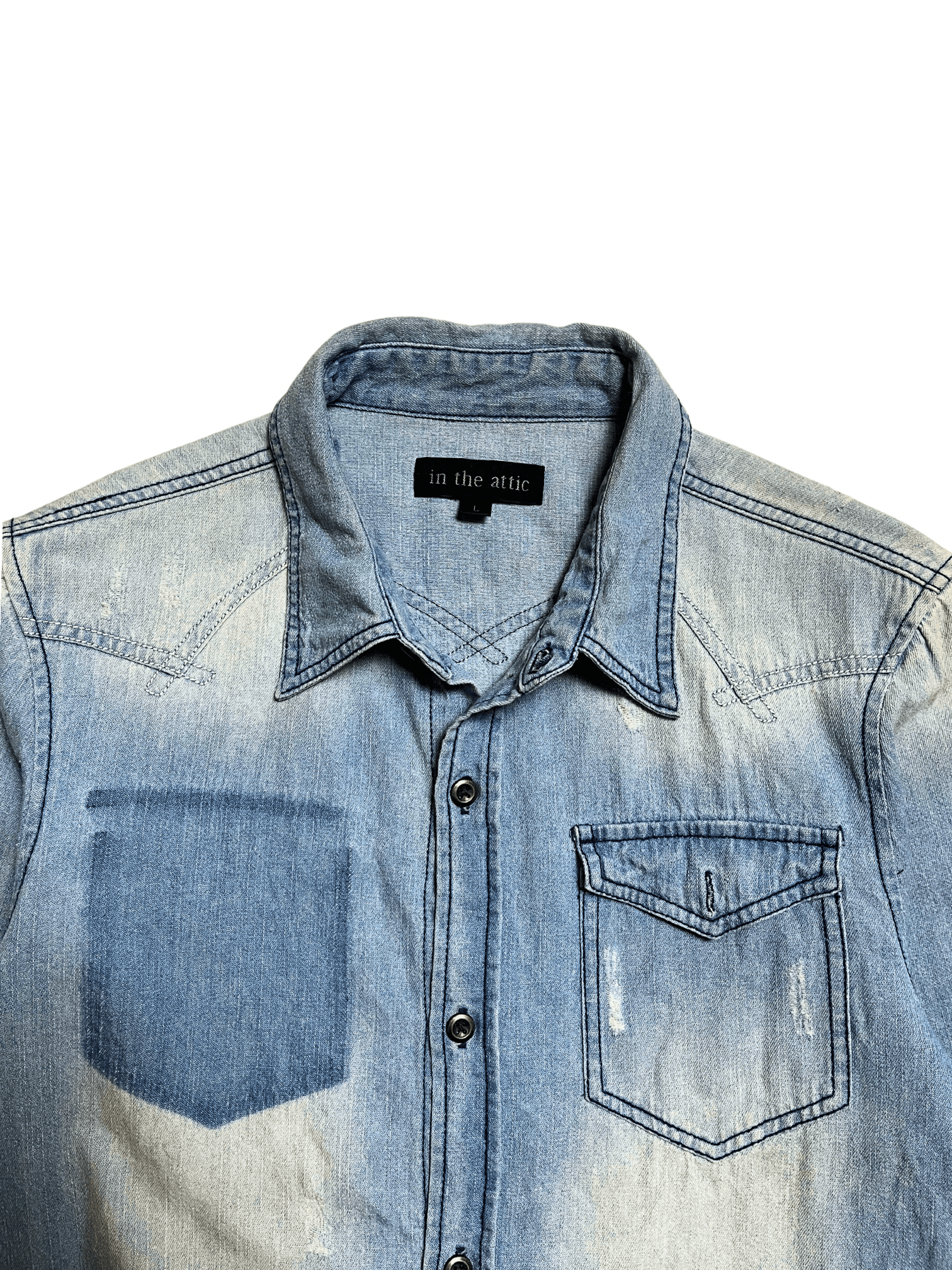 If Six Was Nine × Le Grande Bleu (L.G.B.) × Yasuyuki Ishii 90s In The Attic - distressed unfinish washed denim shirt Size US L / EU 52-54 / 3 - 3 Thumbnail