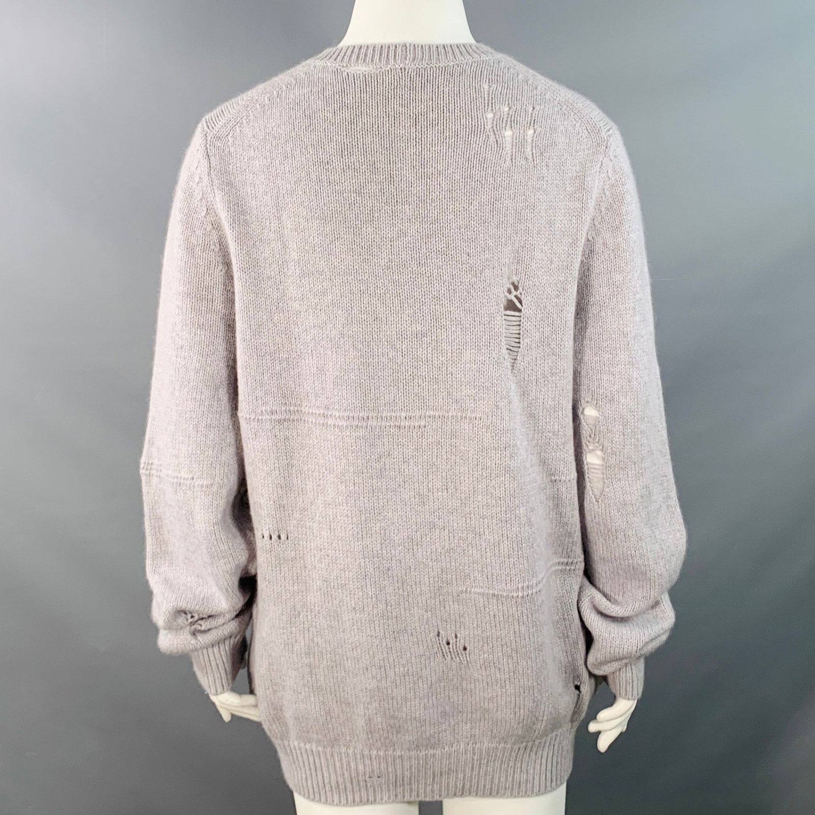 Helmut Lang Grey Wool Yak Cashmere Knit Distressed Crew Neck Sweater Size L / US 10 / IT 46 - 5 Thumbnail