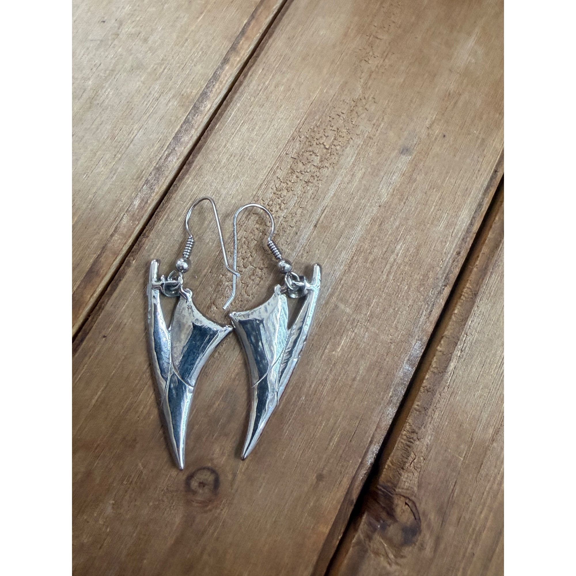 Other Abstract Silver Drop Earrings With Geometric Tribal Design & Size ONE SIZE - 6 Thumbnail