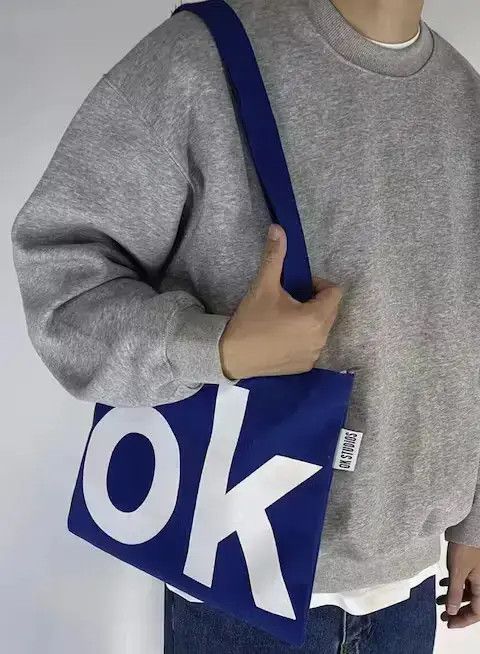 Japanese Brand Fashion y2k ok canvas shoulder bag tote bag aesthetic Size ONE SIZE - 2 Thumbnail