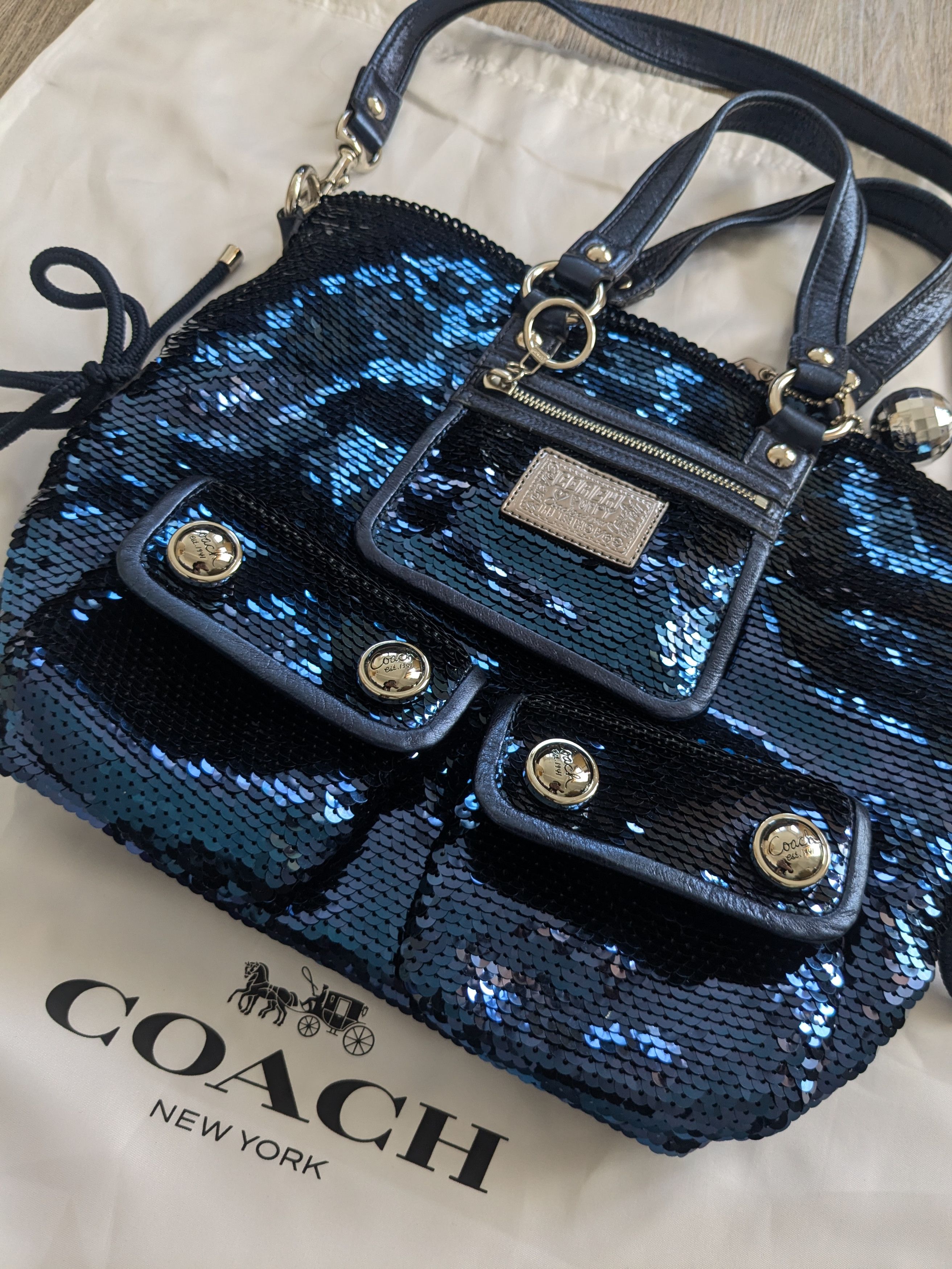 Coach Coach Poppy Spotlight Blue Sequin Shoulder Handbag Tote Size ONE SIZE - 1 Thumbnail