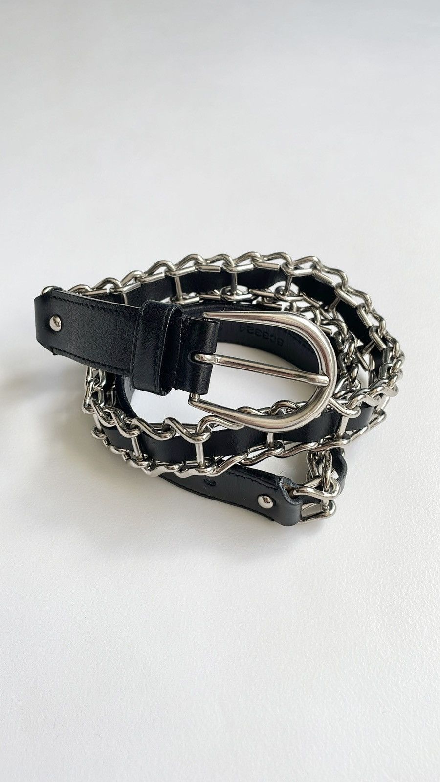 Miu Miu Miu Miu Metal Chain Black Leather Belt Size 30 - 1 Thumbnail