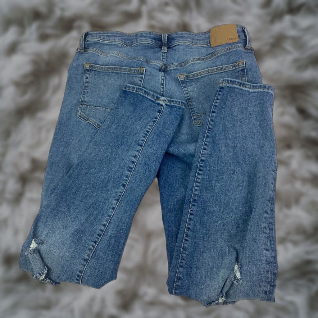 Vintage Aéropostale Men Skinny Jeans 34 Blue Distressed Stretch Medium Wash Jeans Size US 34 / EU 50 - 1 Thumbnail