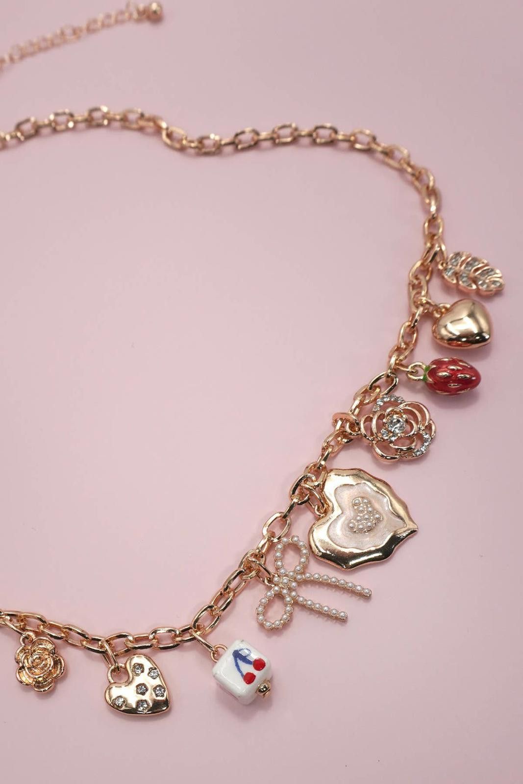 Other Charm Necklace Cherry Bow Strawberry Flower Heart Size ONE SIZE - 1 Thumbnail