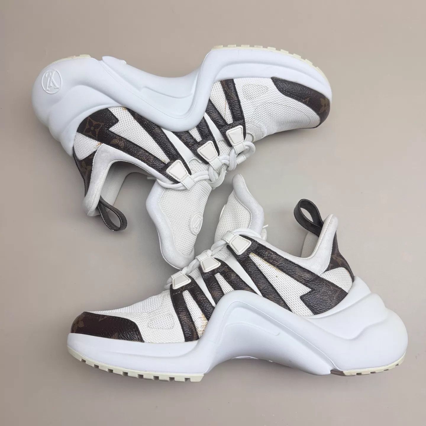 Louis Vuitton LV White Brown Monogram Arch Dad Shoe 38 95 New Size US 7.5 / IT 37.5 - 5 Thumbnail