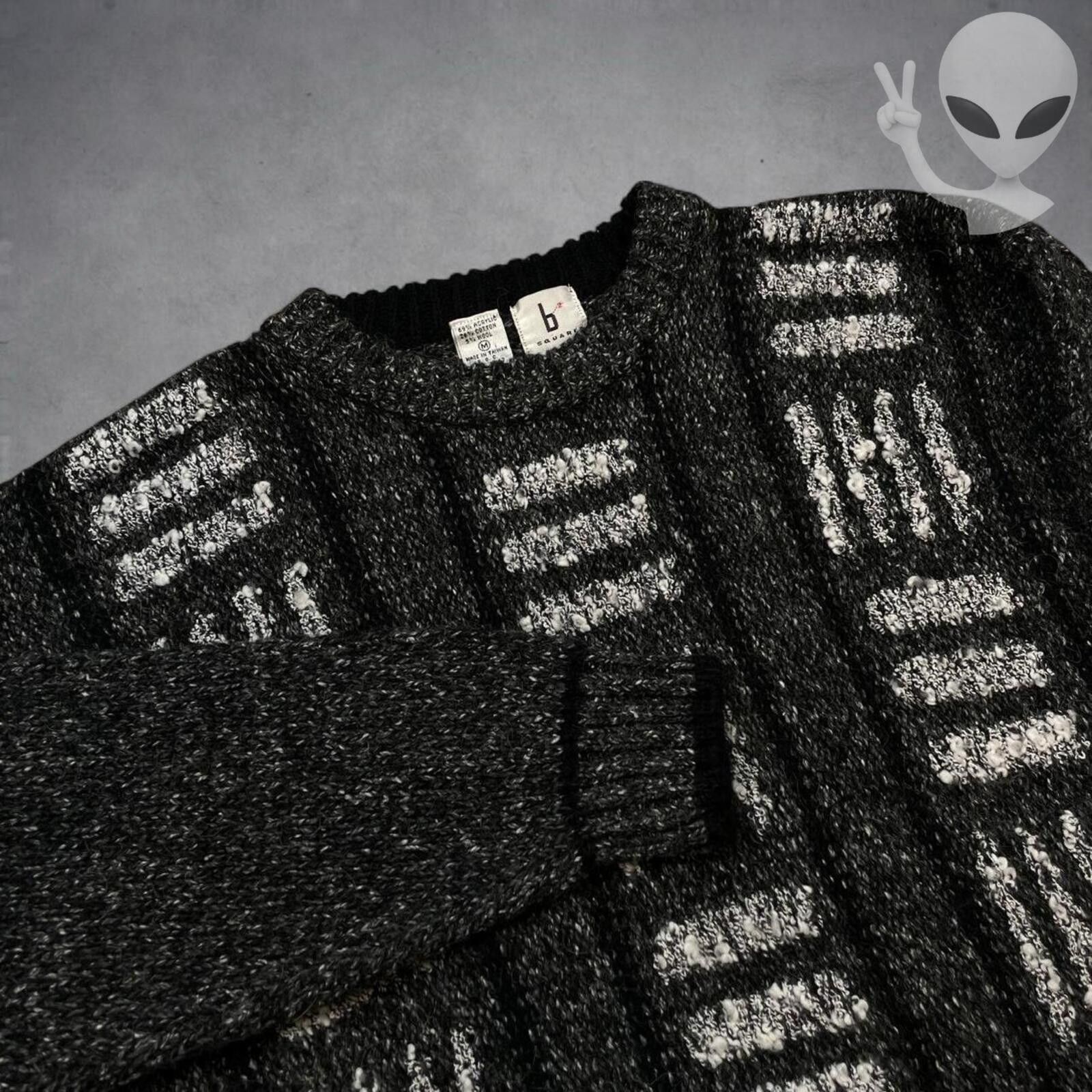Other 80s Pattern Knit Sweater Medium Black Gray Vintage Wool Size US M / EU 48-50 / 2 - 1 Thumbnail