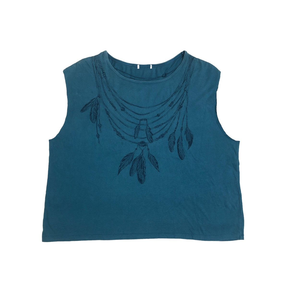 Blue tanktops with bird feathers