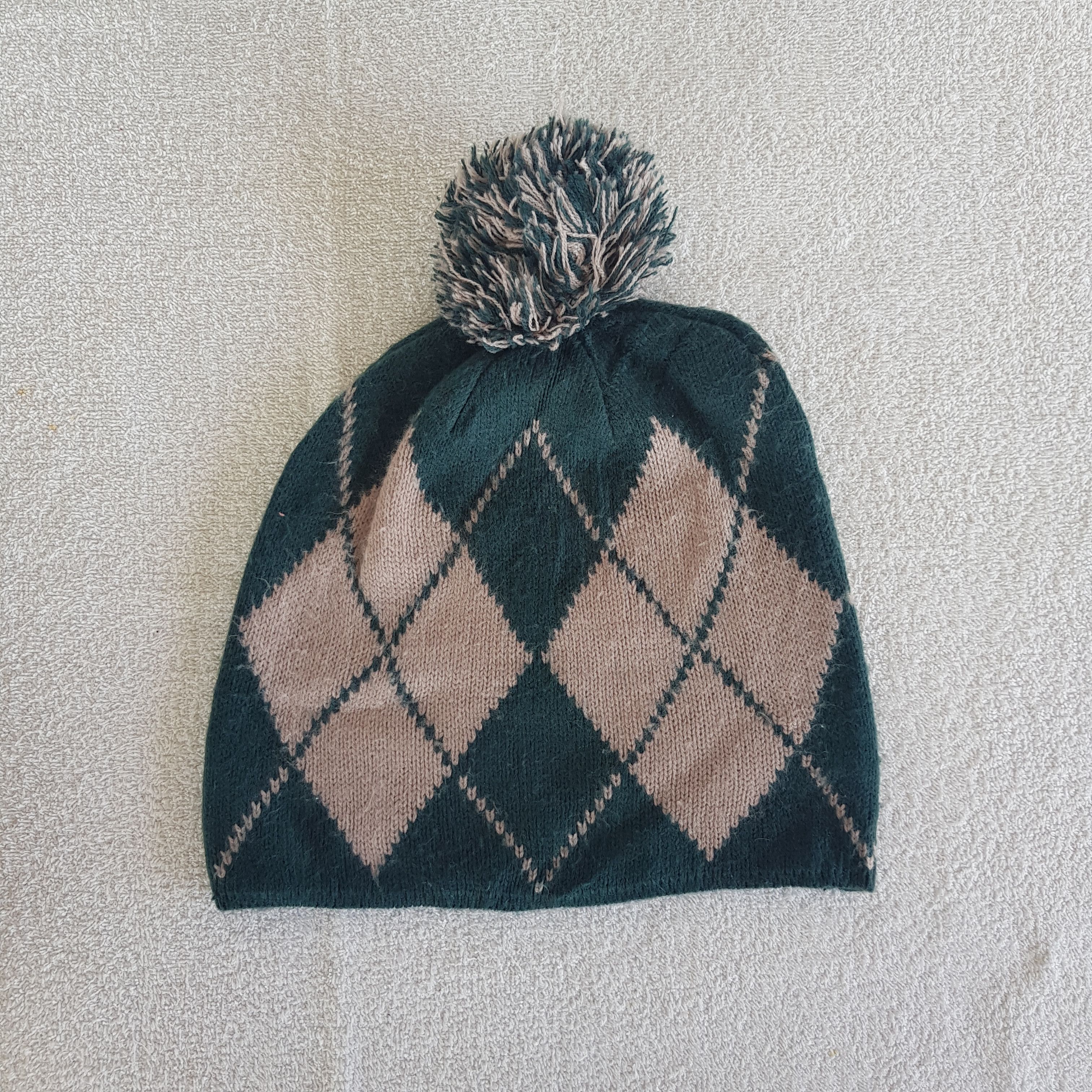 Homespun Knitwear Vintage Japanese Argyle Beanie Ribbed Knit Snow Caps Hats. Size ONE SIZE - 5 Thumbnail