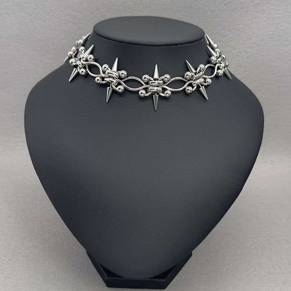 Jewelry Piercing Spike Double Layer Chain Cross Necklace Size ONE SIZE - 1 Thumbnail
