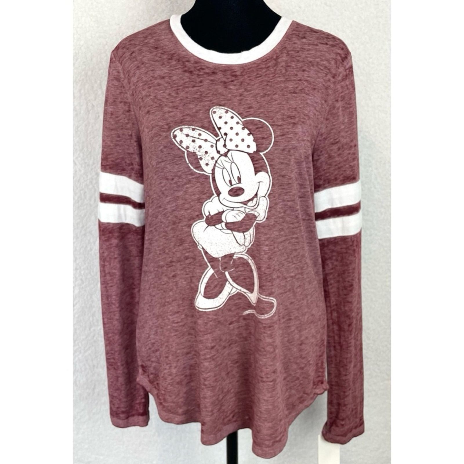 Disney (NWT) DISNEY • Maroon/White Minnie Mouse Long Sleeve Shirt Size M / US 6-8 / IT 42-44 - 3 Thumbnail