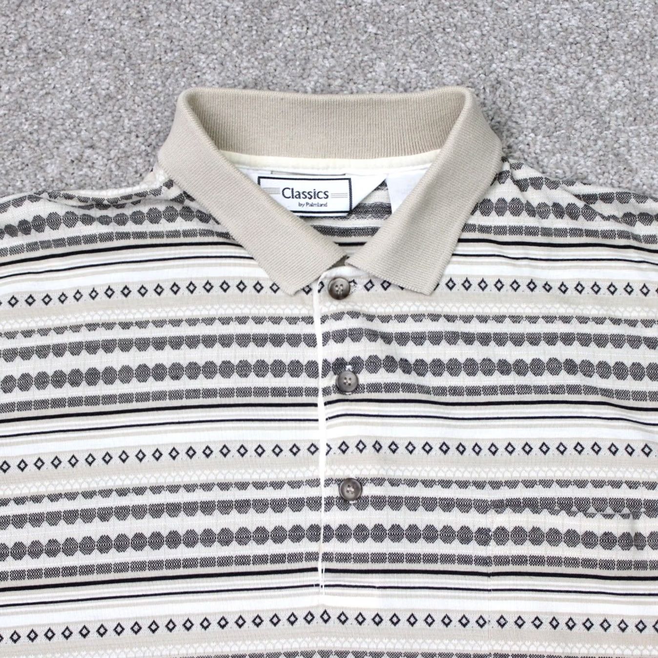 Vintage VINTAGE Classics by Palmland Polo Shirt Mens XLT XL -Tall Beige Geometric Short Sleeve Shirt Size US XL / EU 56 / 4 - 4 Thumbnail