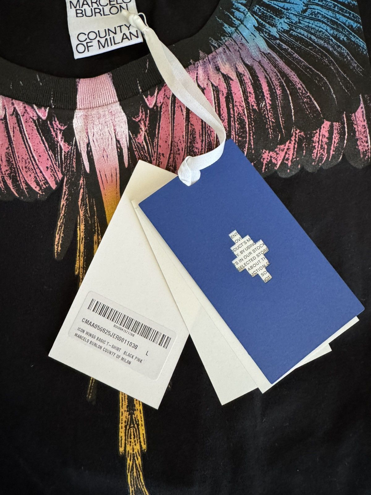 Marcelo Burlon MARCELO BURLON WING BLUE PINK BLACK TEE Size US L / EU 52-54 / 3 - 8 Thumbnail