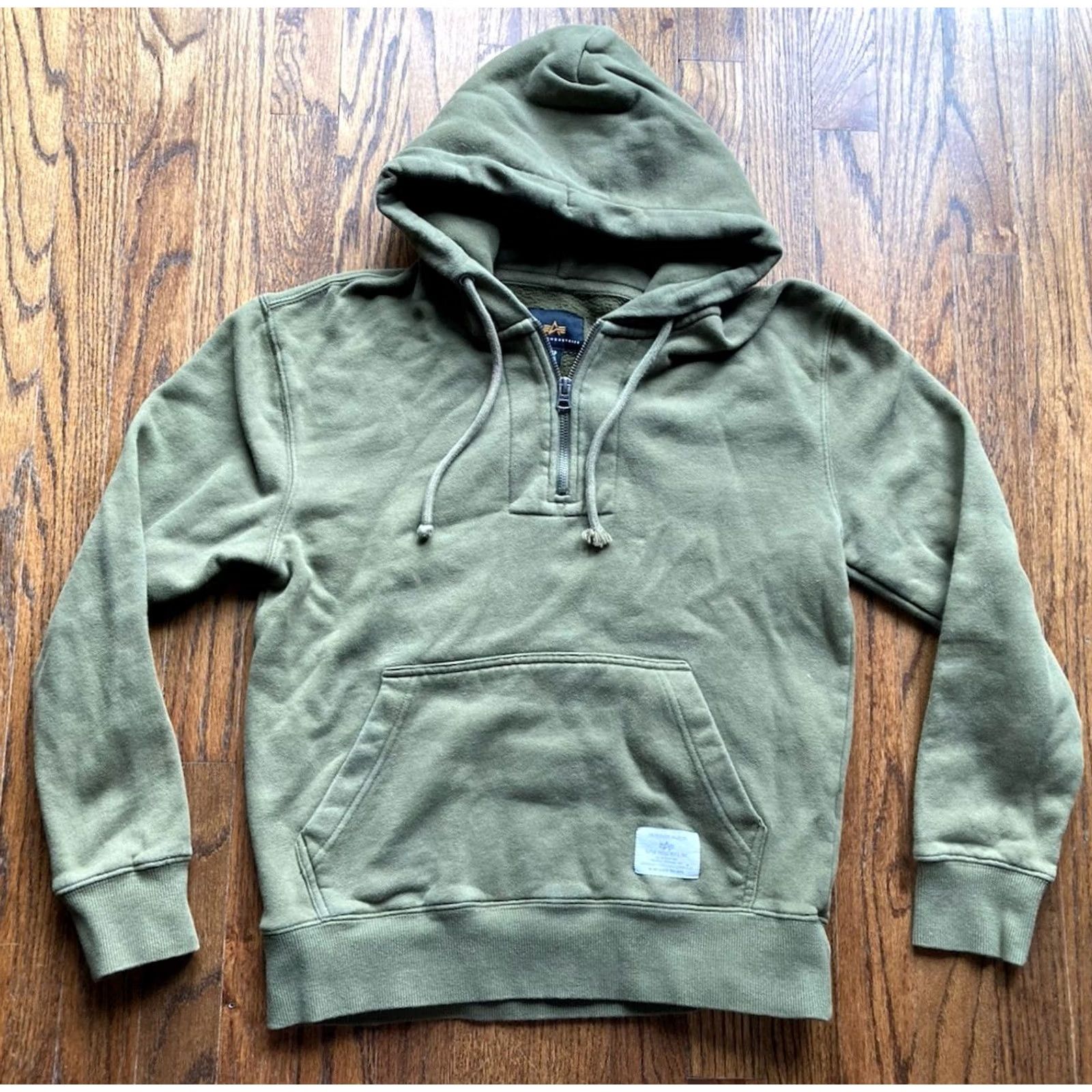 Alpha Industries Alpha Industries Hoodie Mens XS Olive 1/4 Zip Cotton Blend Military Logo Solid Long Sleeve Zip Hooded Pockets All Seasons Army USA Reg Mens Size US XS / EU 42 / 0 - 2 Thumbnail
