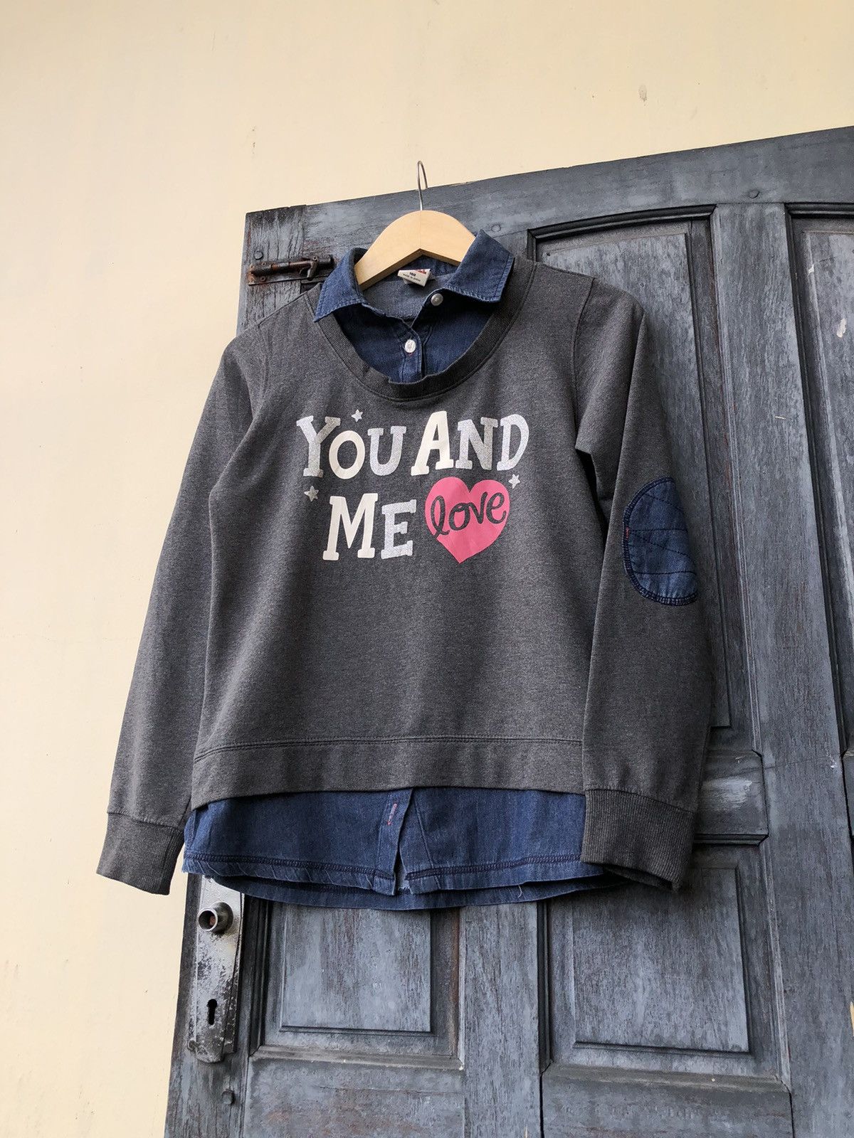 Japanese Brand USALL Double Layer Sweatshirt Denim Lovely Poem You and Me 🩷 Size M / US 6-8 / IT 42-44 - 6 Thumbnail
