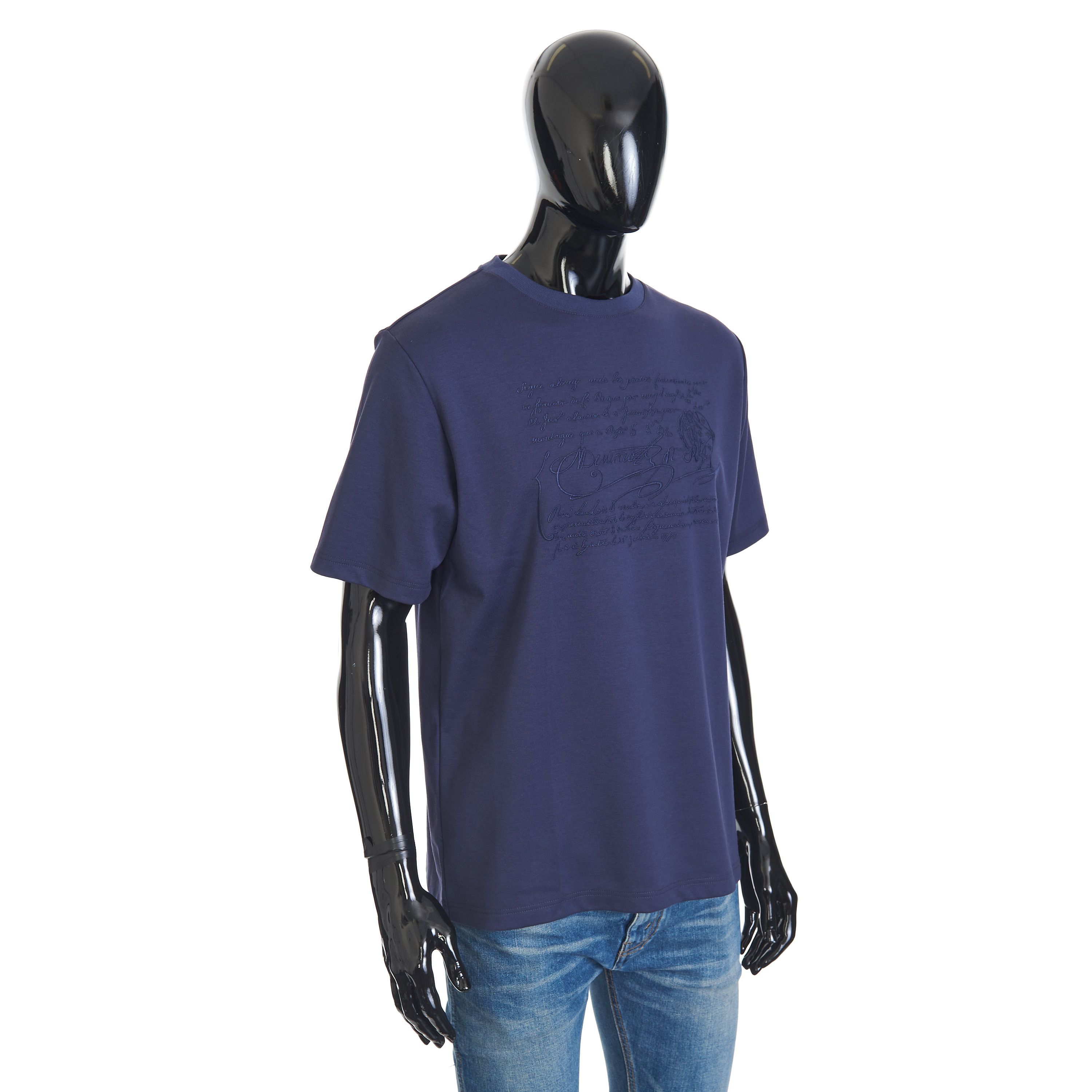Berluti Embroidered Scritto T-shirt In Ink Blue Cotton Size US M / EU 48-50 / 2 - 8 Thumbnail