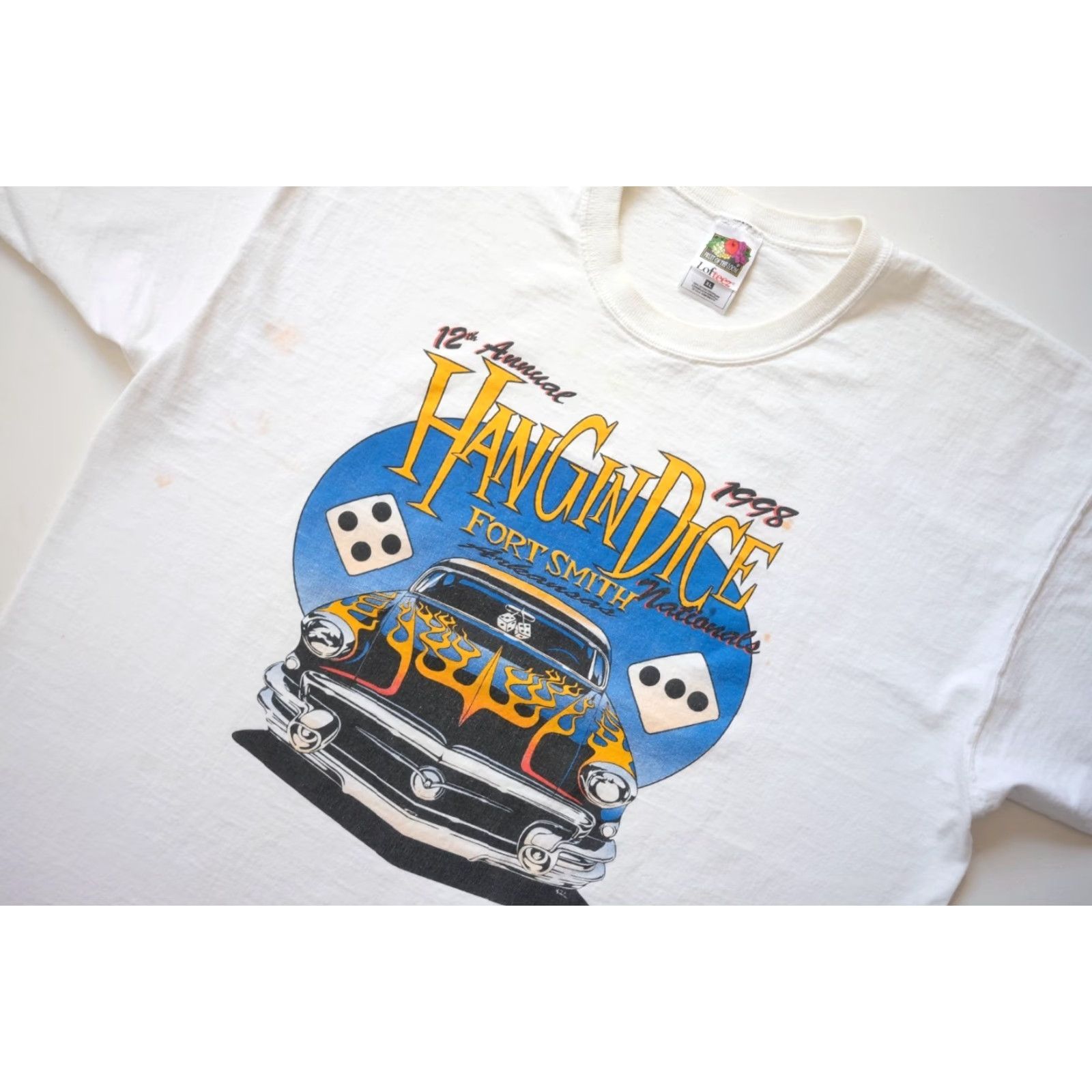 Fruit Of The Loom VINTAGE Fruit of the Loom 90s T-Shirt Men's XL White Cotton Short Sleeve Crew Neck Cars Hot Rod Fort Smith Arkansas Graphic - 1998 Size US XL / EU 56 / 4 - 4 Thumbnail
