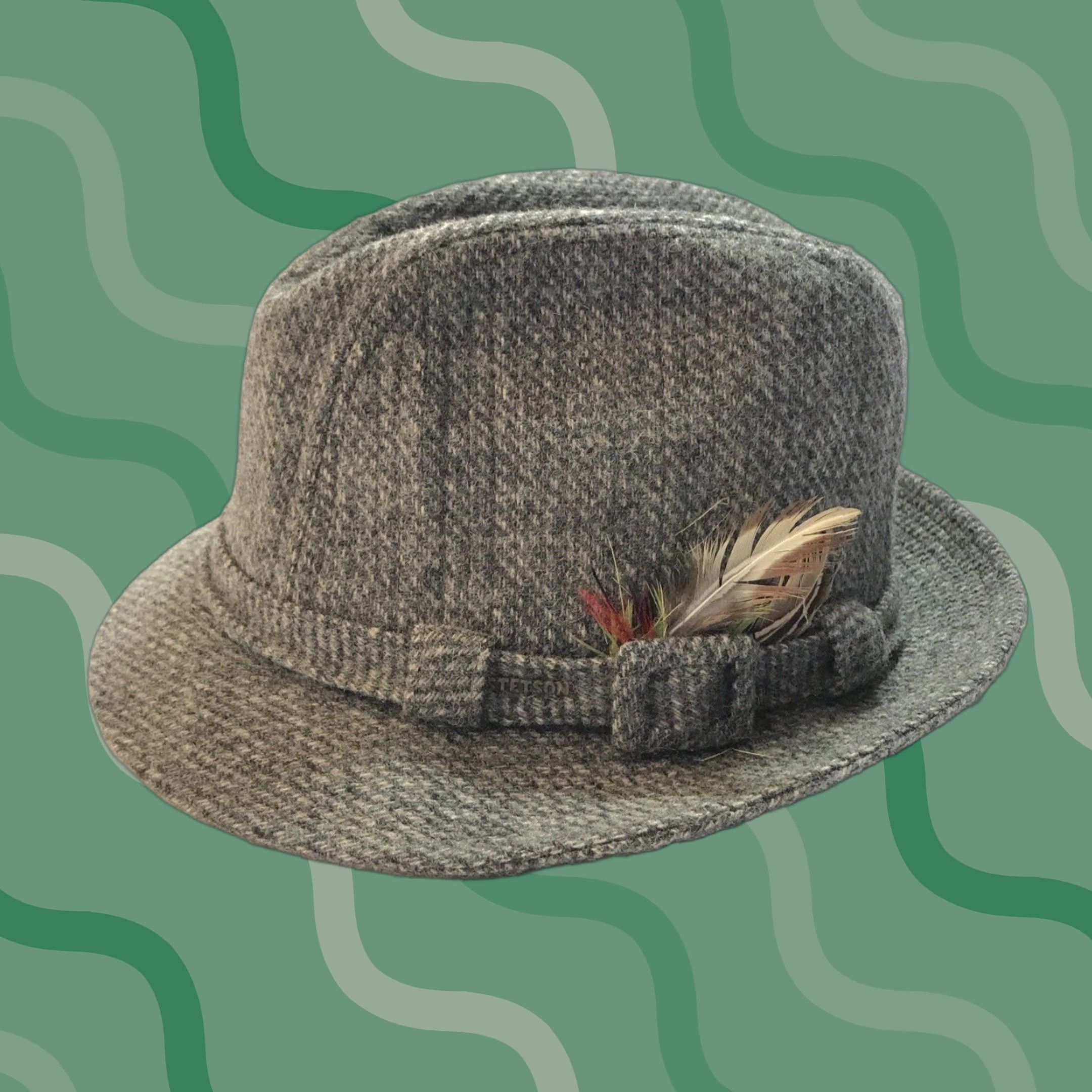 Stetson VINTAGE Stetson Fedora Hat Royal Wool Tweed Grey Size 7 1/8 Mens Classic Derby Crown Feather Formal Size ONE SIZE - 1 Thumbnail