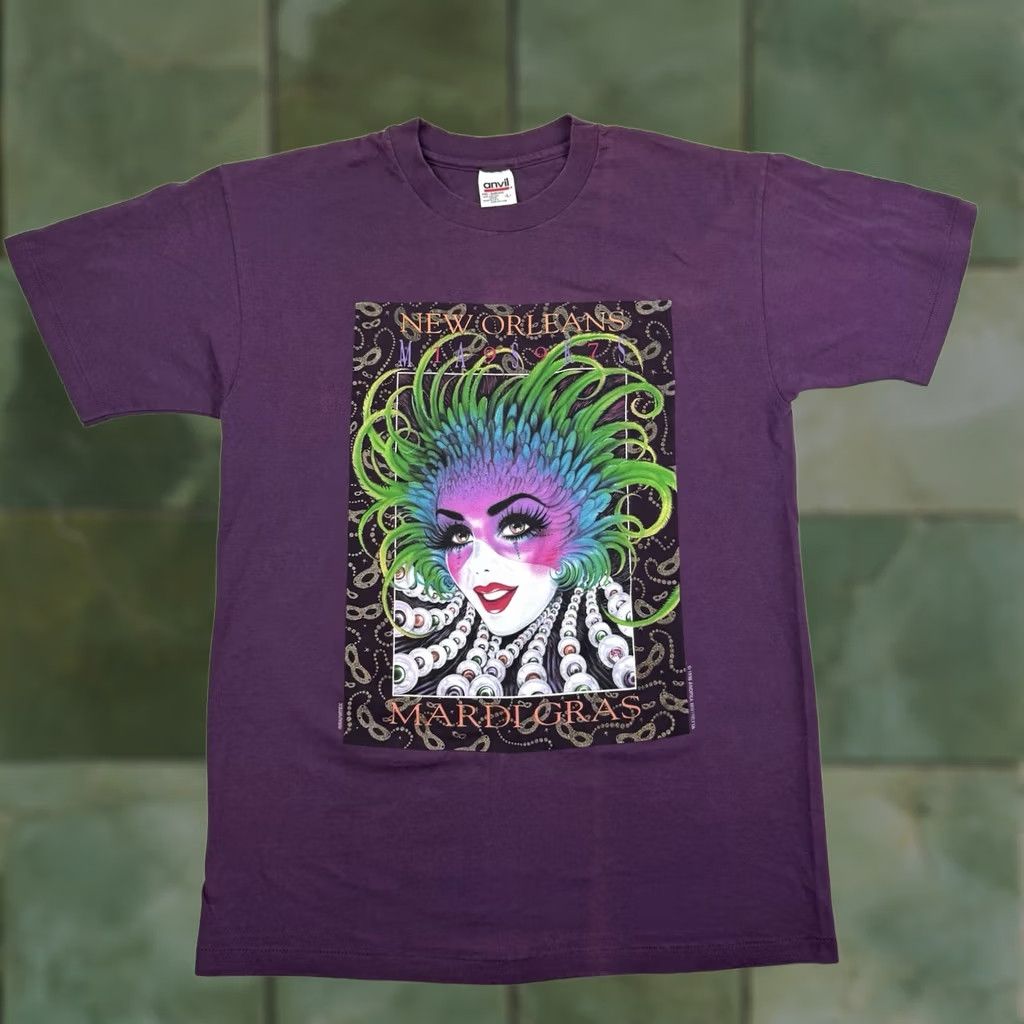Anvil VINTAGE Anvil T-Shirt Shirt Adult Large Purple 90s USA Mardi Gras 1997 Art Party Mens Size US L / EU 52-54 / 3 - 1 Thumbnail