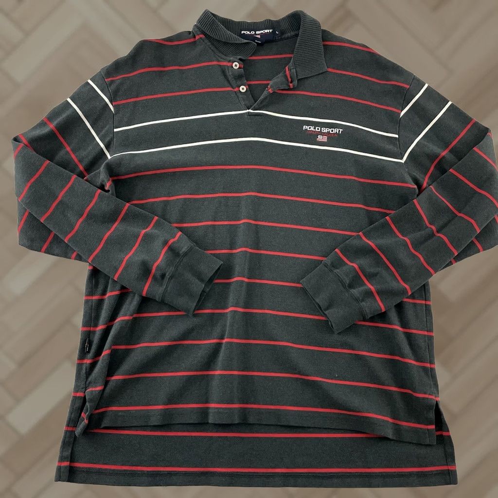 Vintage VINTAGE Polo Sport Striped Rugby Long Sleeve Shirt Men's L Gray 90s Size US L / EU 52-54 / 3 - 1 Thumbnail