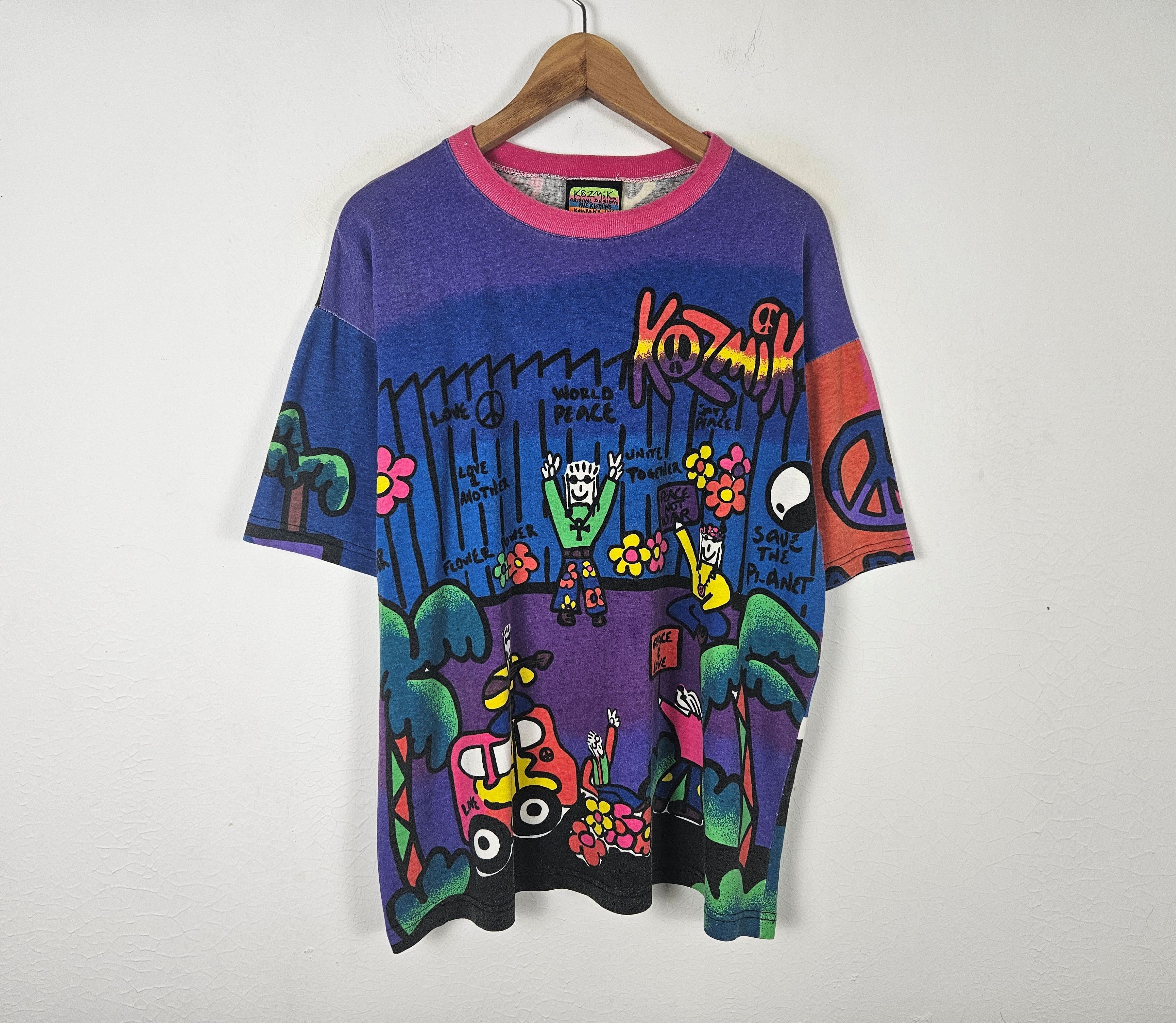 Vintage Kozmik Art Neon Multicolor Allover Print Shirt 90s