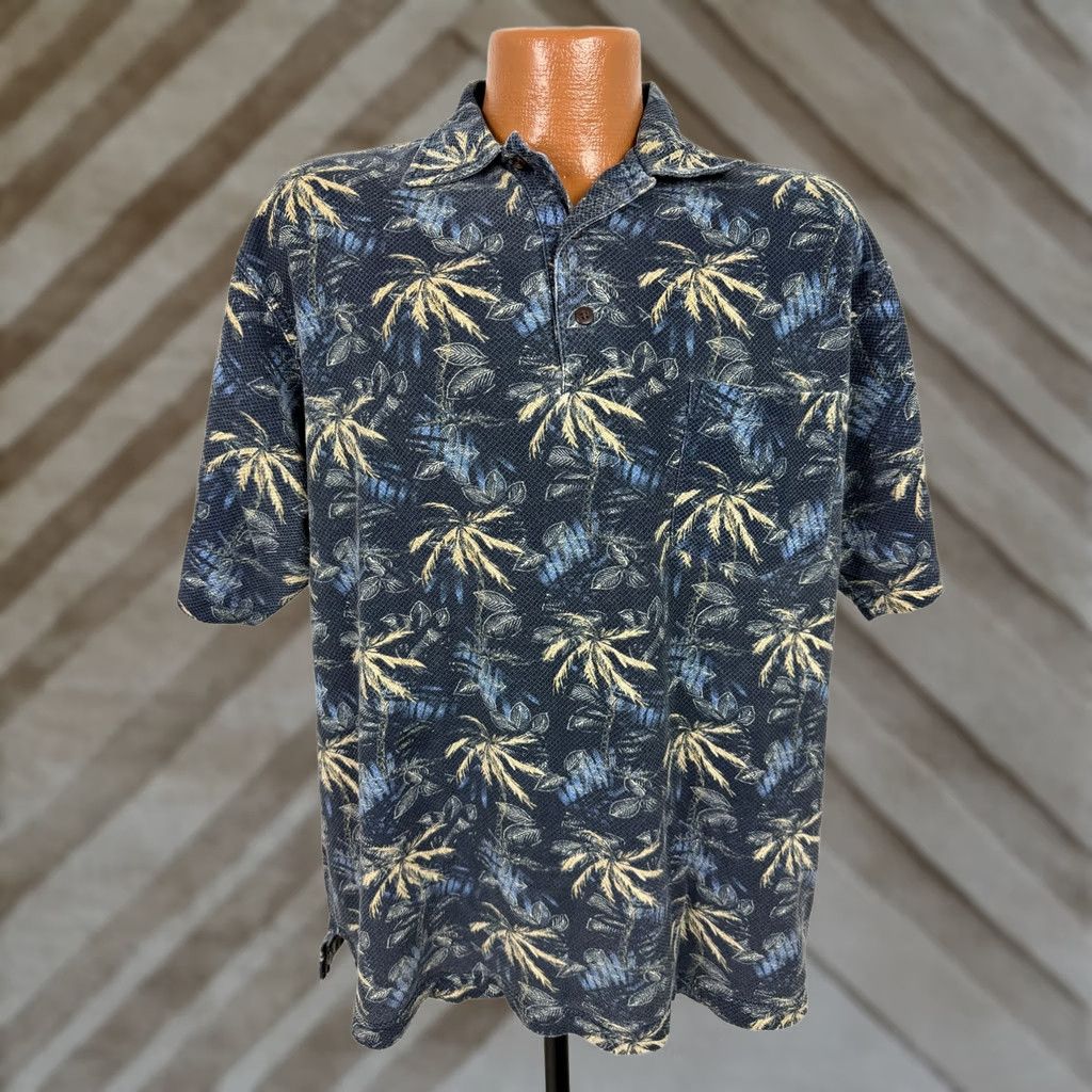 Vintage VINTAGE No Boundaries Polo Shirt Men 90s Graphic Print Cotton Short Sleeve Blue Pink Palm Beach Hawaiian 27.5" Collared Pullover L Mens Polo Size US L / EU 52-54 / 3 - 1 Thumbnail