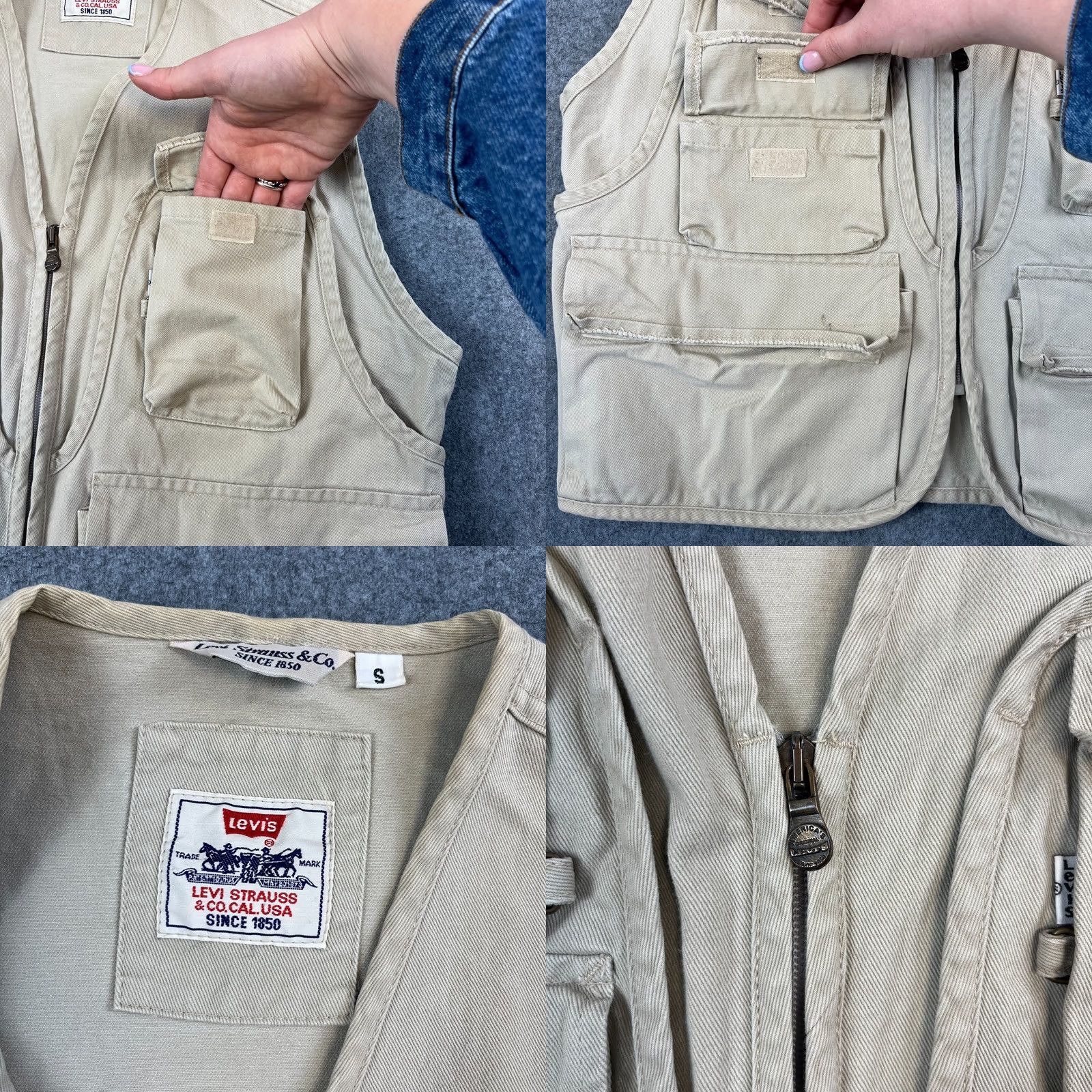 Levi's VINTAGE Levi's Jacket Vest Mens Small Beige 70s Italy Made Full Zip Pockets Logo Canvas Cotton Size US S / EU 44-46 / 1 - 8 Thumbnail