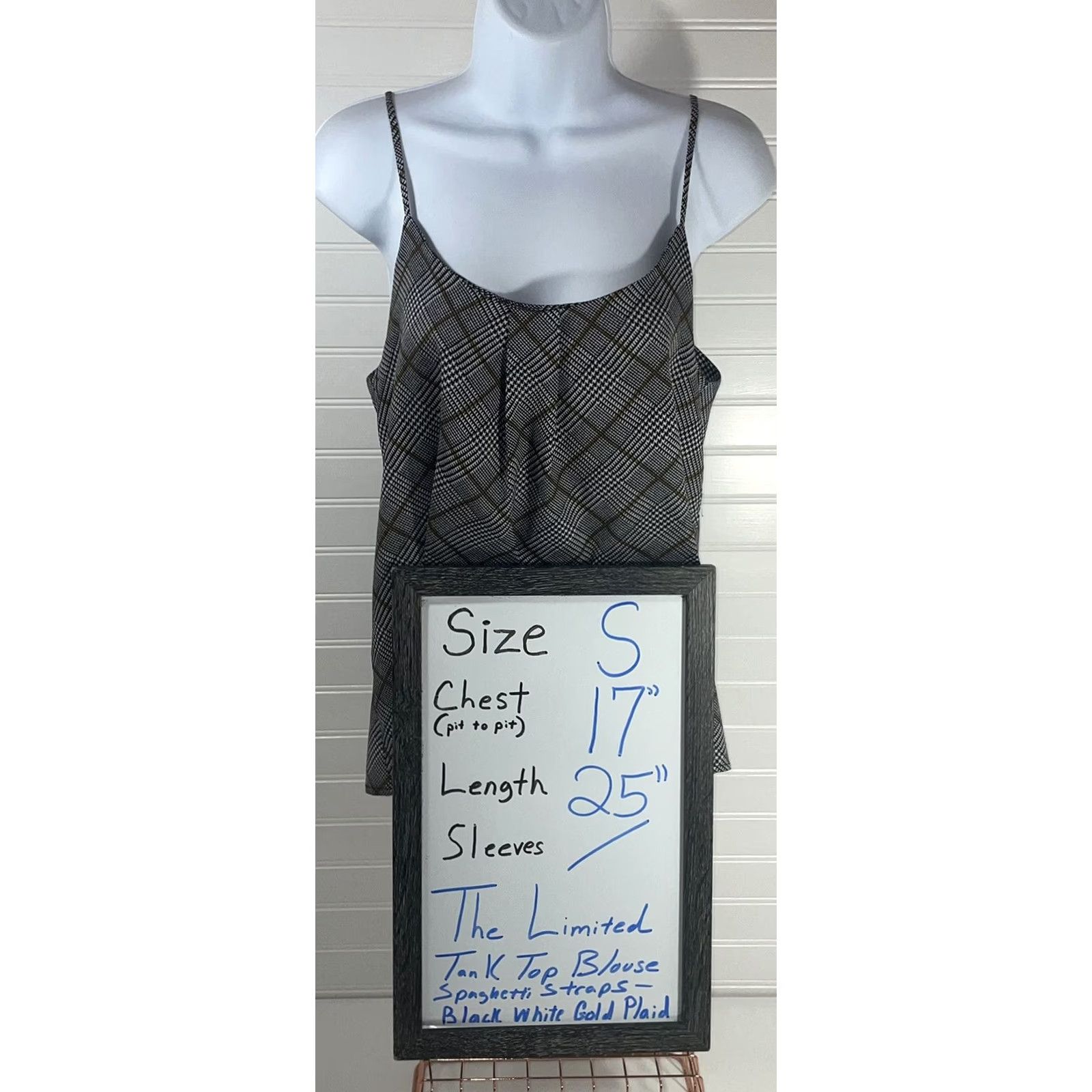 Vintage VINTAGE The Limited Tank Top Blouse Sleeveless Argyle Spaghetti Straps Black White Gold Ladies Small Womens Size S / US 4 / IT 40 - 7 Thumbnail