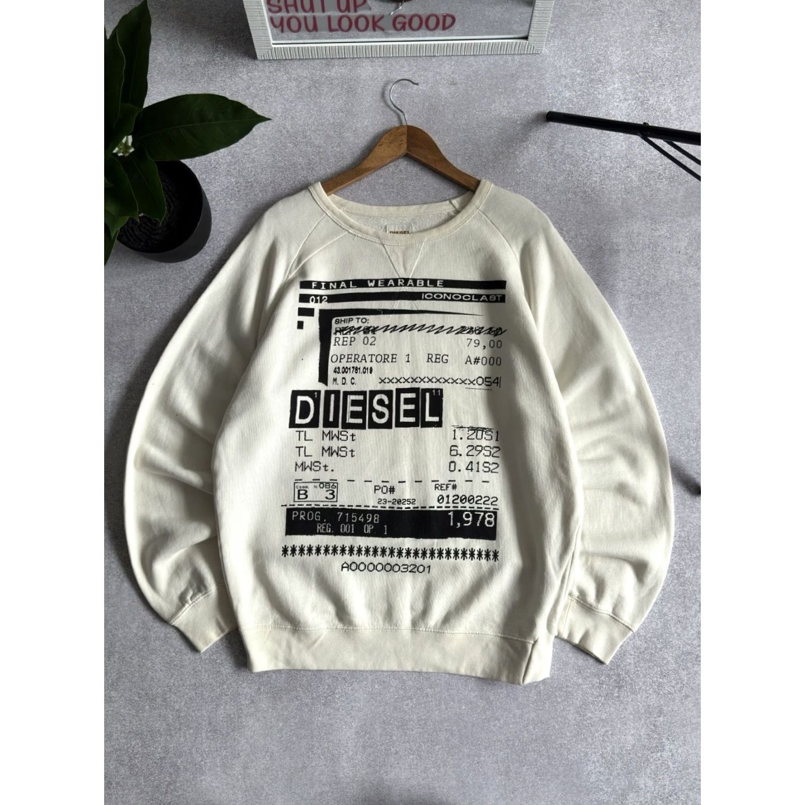 Diesel VINTAGE Diesel Big Logo Boxy Fit Sweatshirt Y2K White Cream Size L Men Size US L / EU 52-54 / 3 - 2 Thumbnail