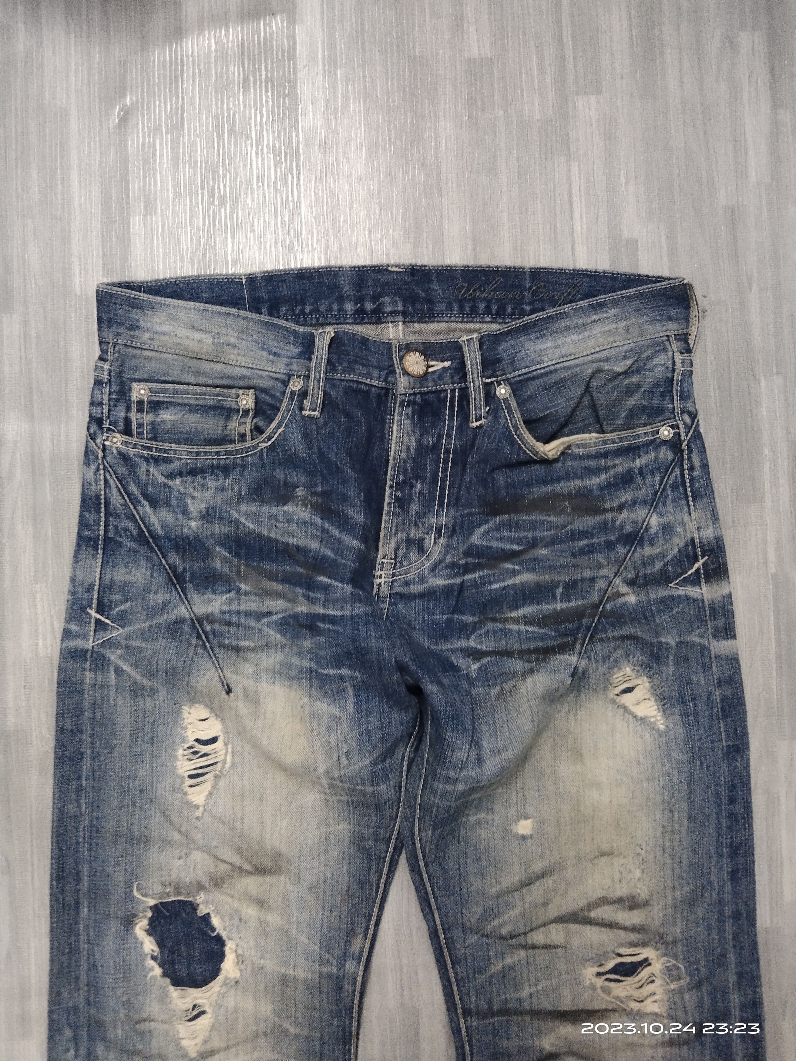 Japanese Brand SICK DISTRESSED URBAN CRAFT DENIM PANTS Size US 32 / EU 48 - 4 Thumbnail