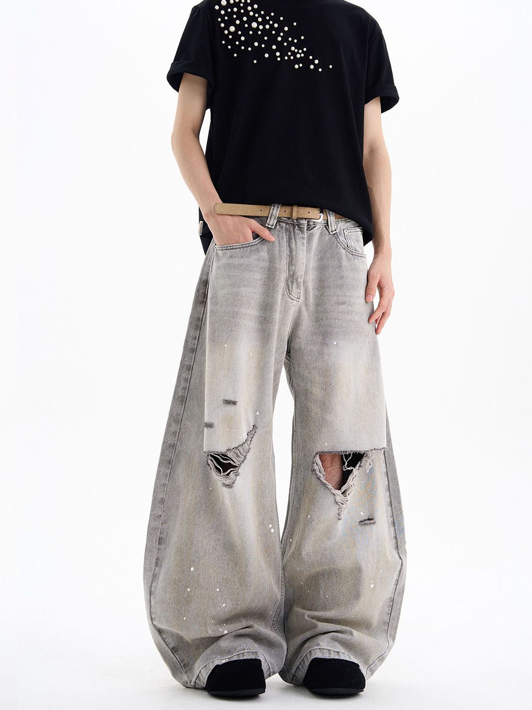 Japanese Brand American style ink-splattered ripped and curved jeans Size US 32 / EU 48 - 4 Thumbnail