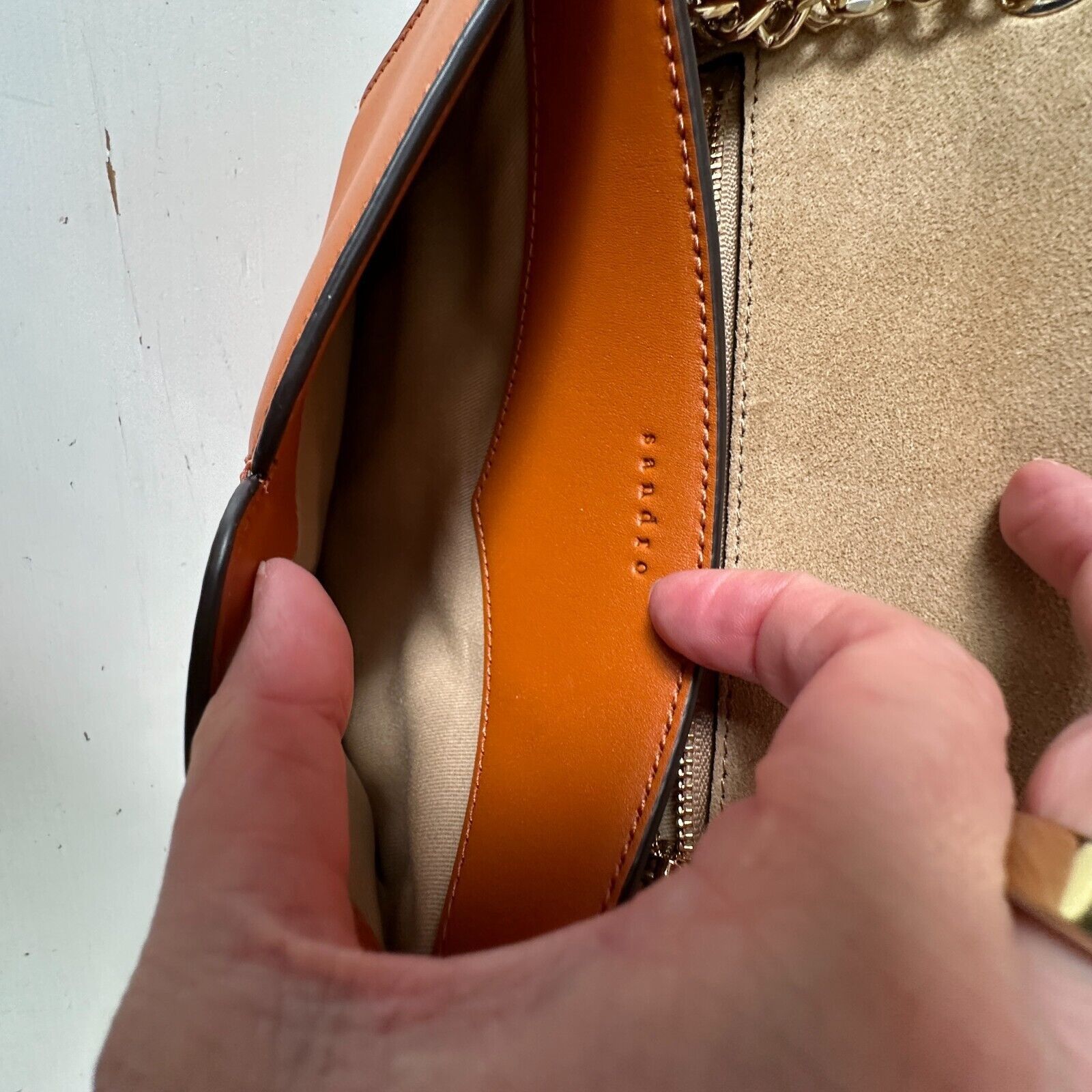 Sandro NWOT Sandro Camel Leather Crossbody Bag Lou MM Curcuma Purse Size ONE SIZE - 12 Thumbnail