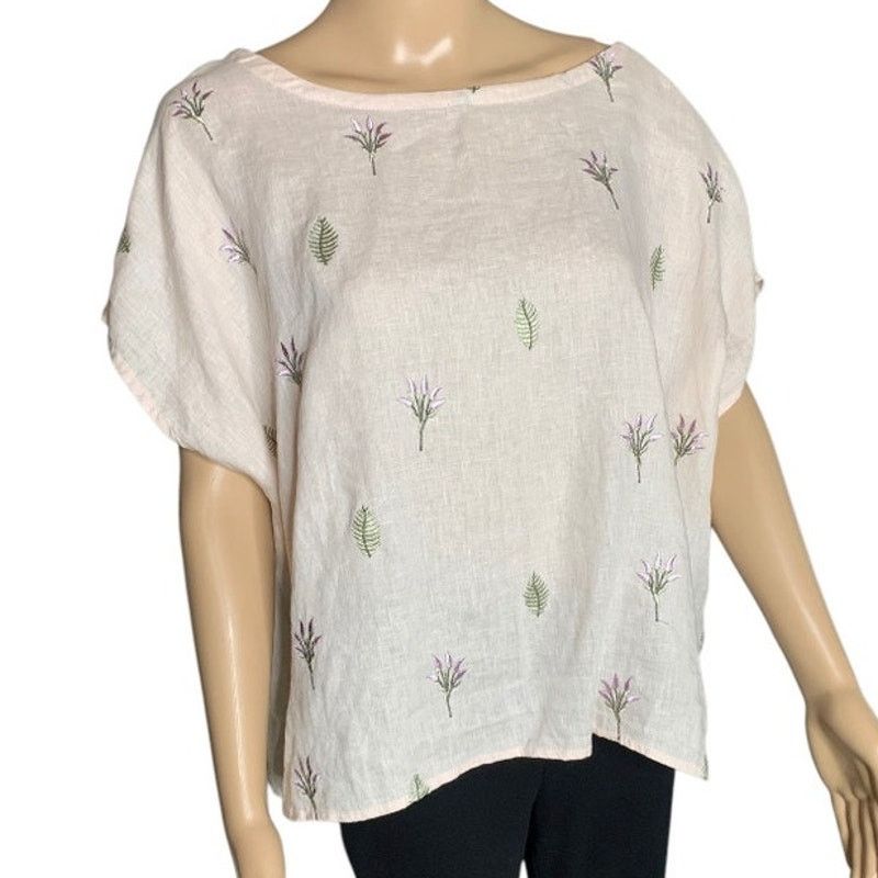 Cynthia Rowley Cynthia Rowley Linen Top Women Large Embroidered Button Back Size L / US 10 / IT 46 - 12 Thumbnail